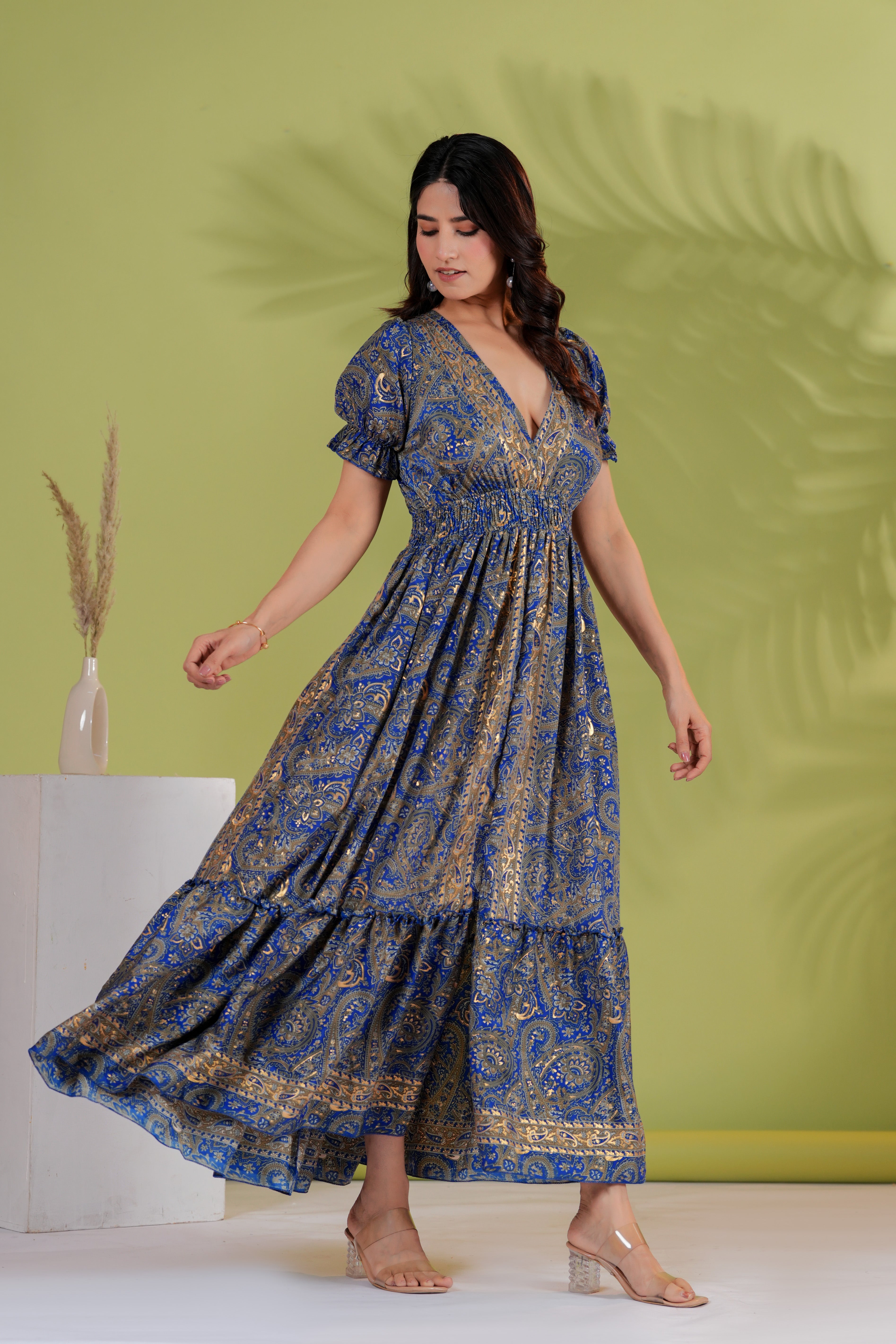 Raysha Royal Paisley Flare Maxi Dress  Ink Blue