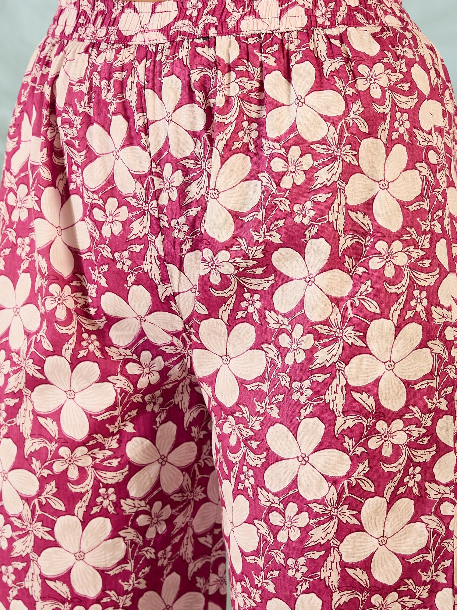 Magenta Floral Printed Kurta Palazzo Set for Women