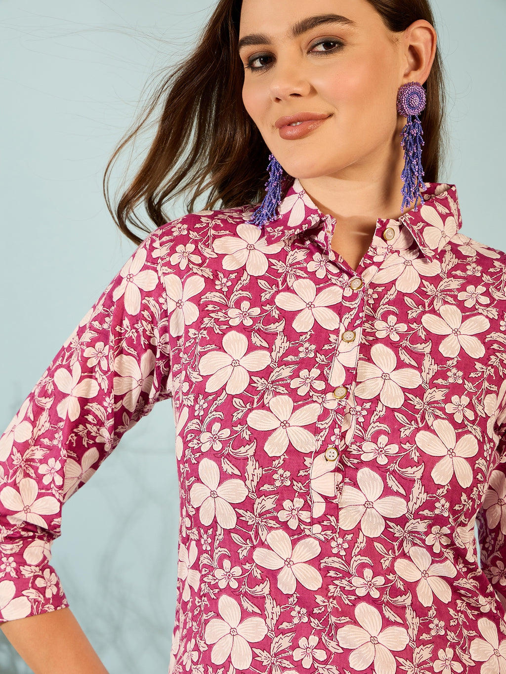Magenta Floral Printed Kurta Palazzo Set for Women