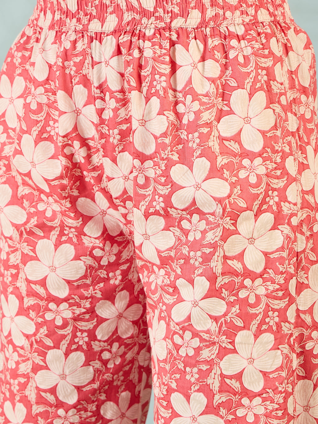 Coral Pink Floral Printed Kurta Palazzo Set for Women