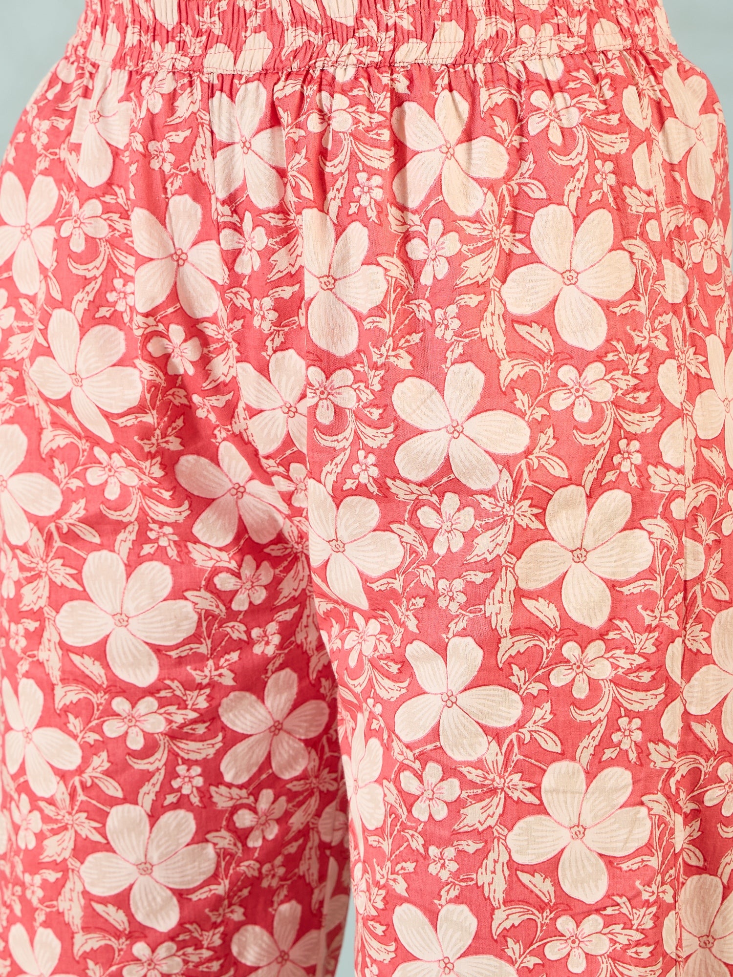 Coral Pink Floral Printed Kurta Palazzo Set for Women