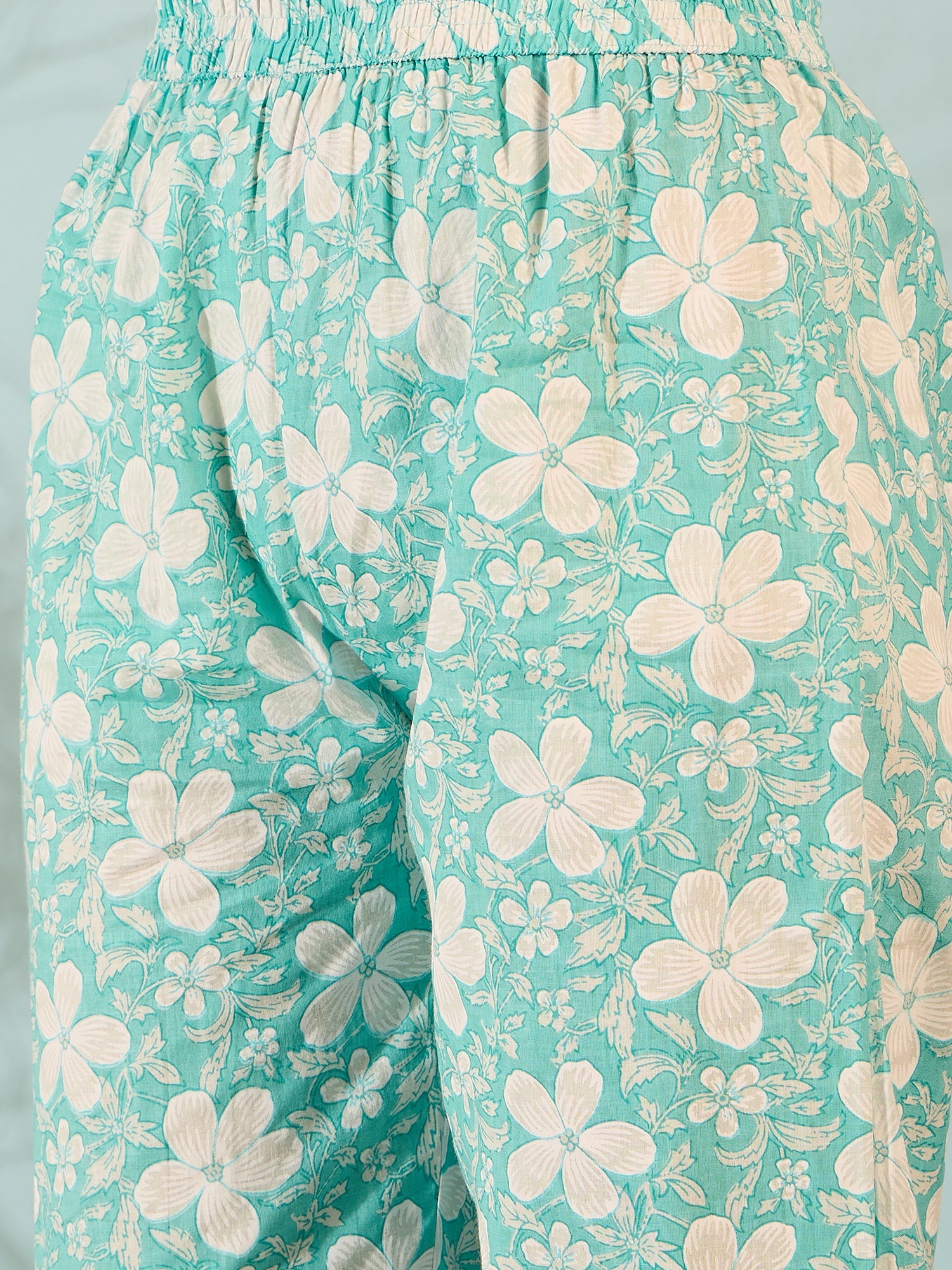 Aqua Floral Printed Kurta & Pant Co-ord Set