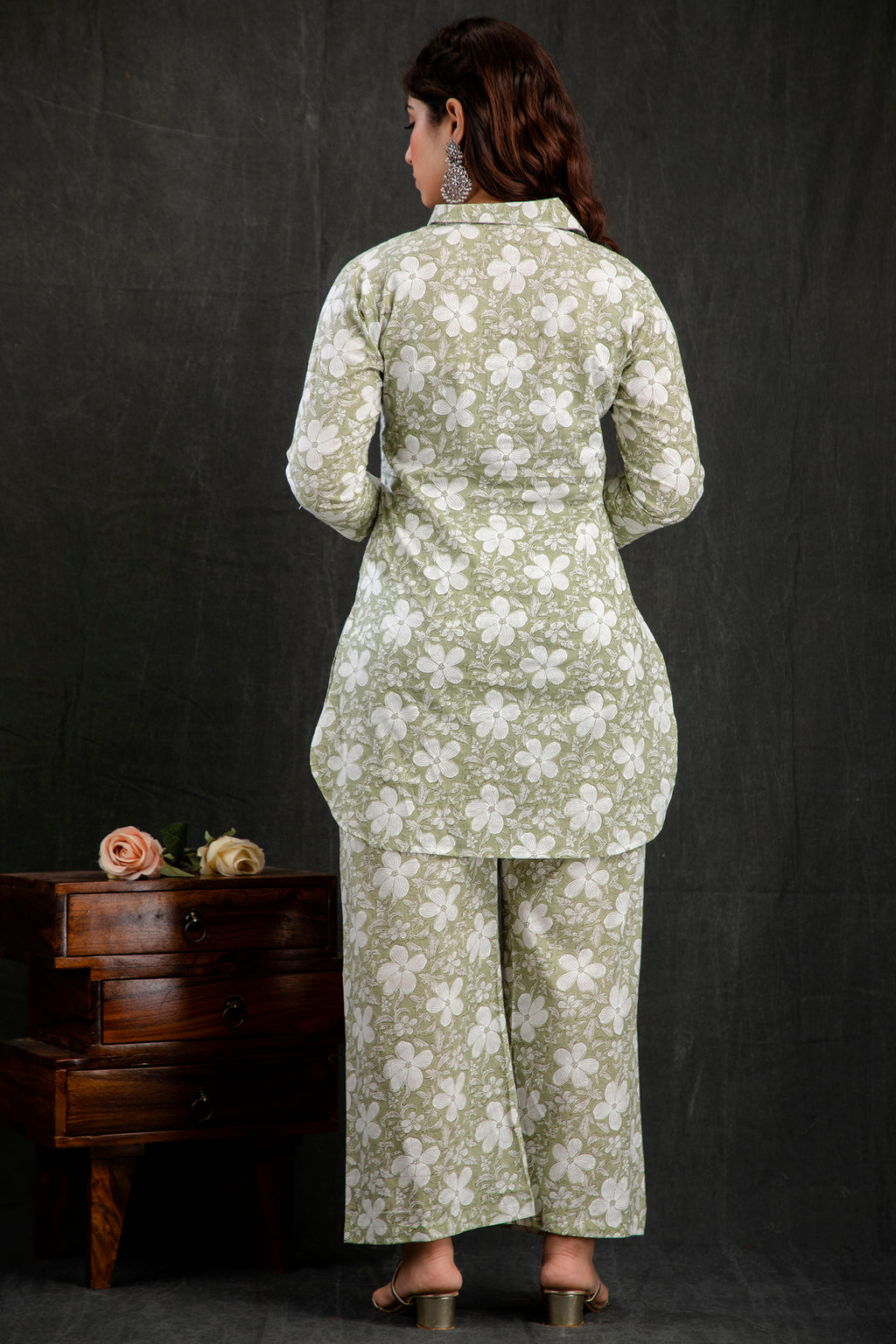 Mint Green Floral Printed Kurta Palazzo Set for Women