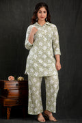 Mint Green Floral Printed Kurta Palazzo Set for Women