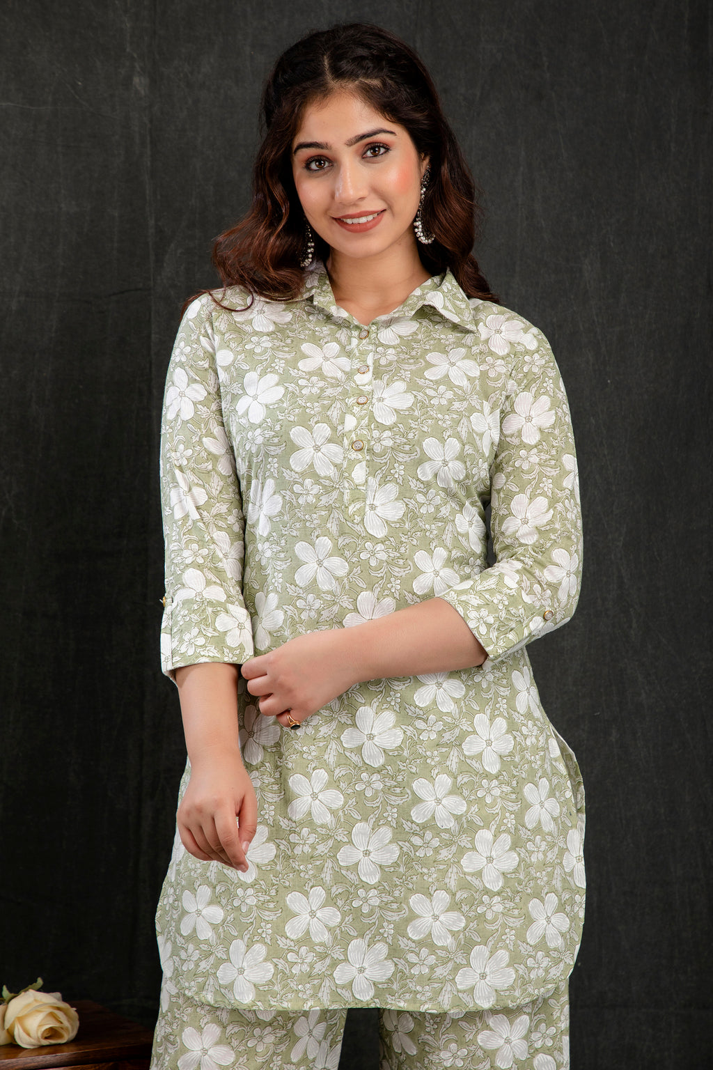 Mint Green Floral Printed Kurta Palazzo Set for Women
