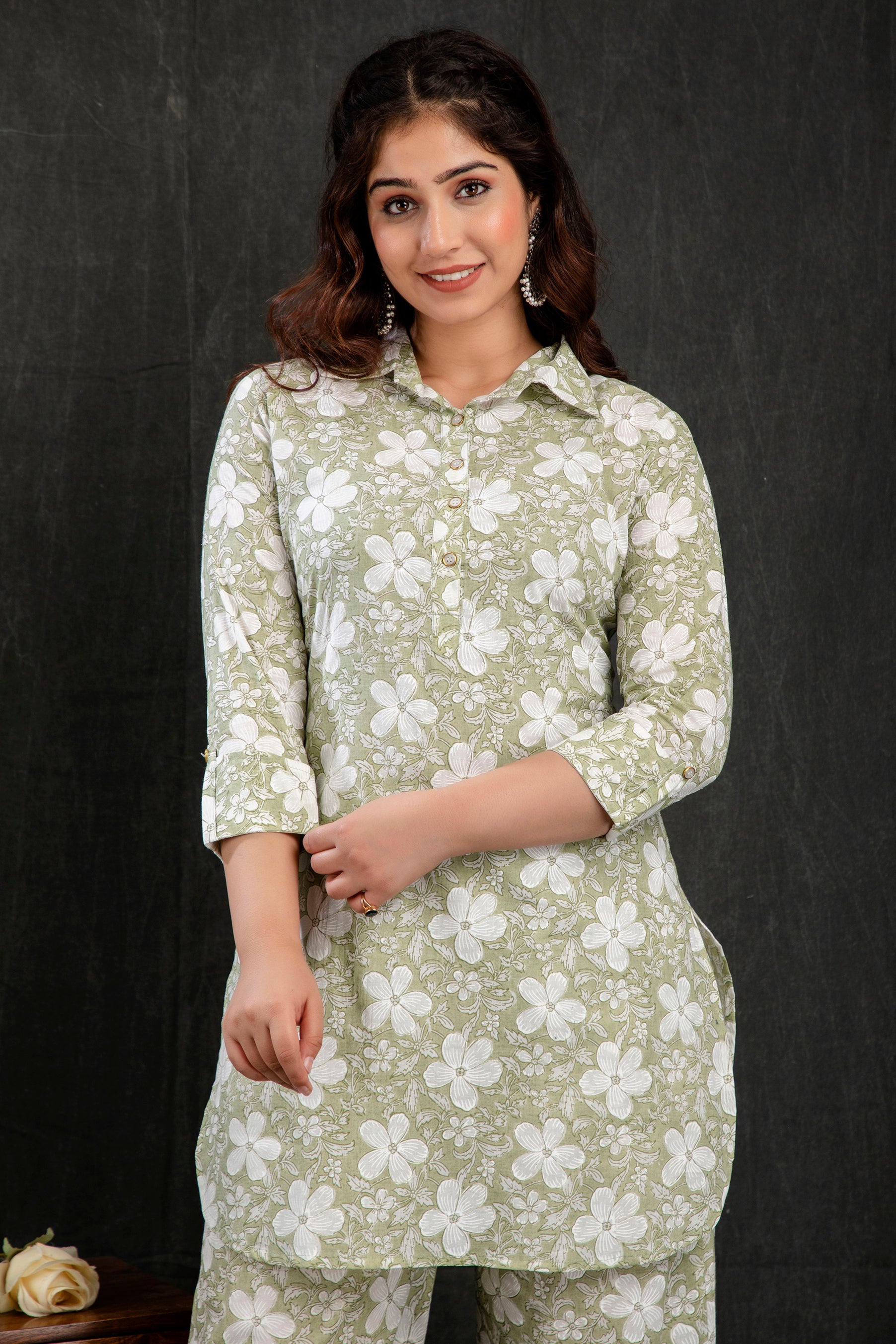 Mint Green Floral Printed Kurta Palazzo Set for Women