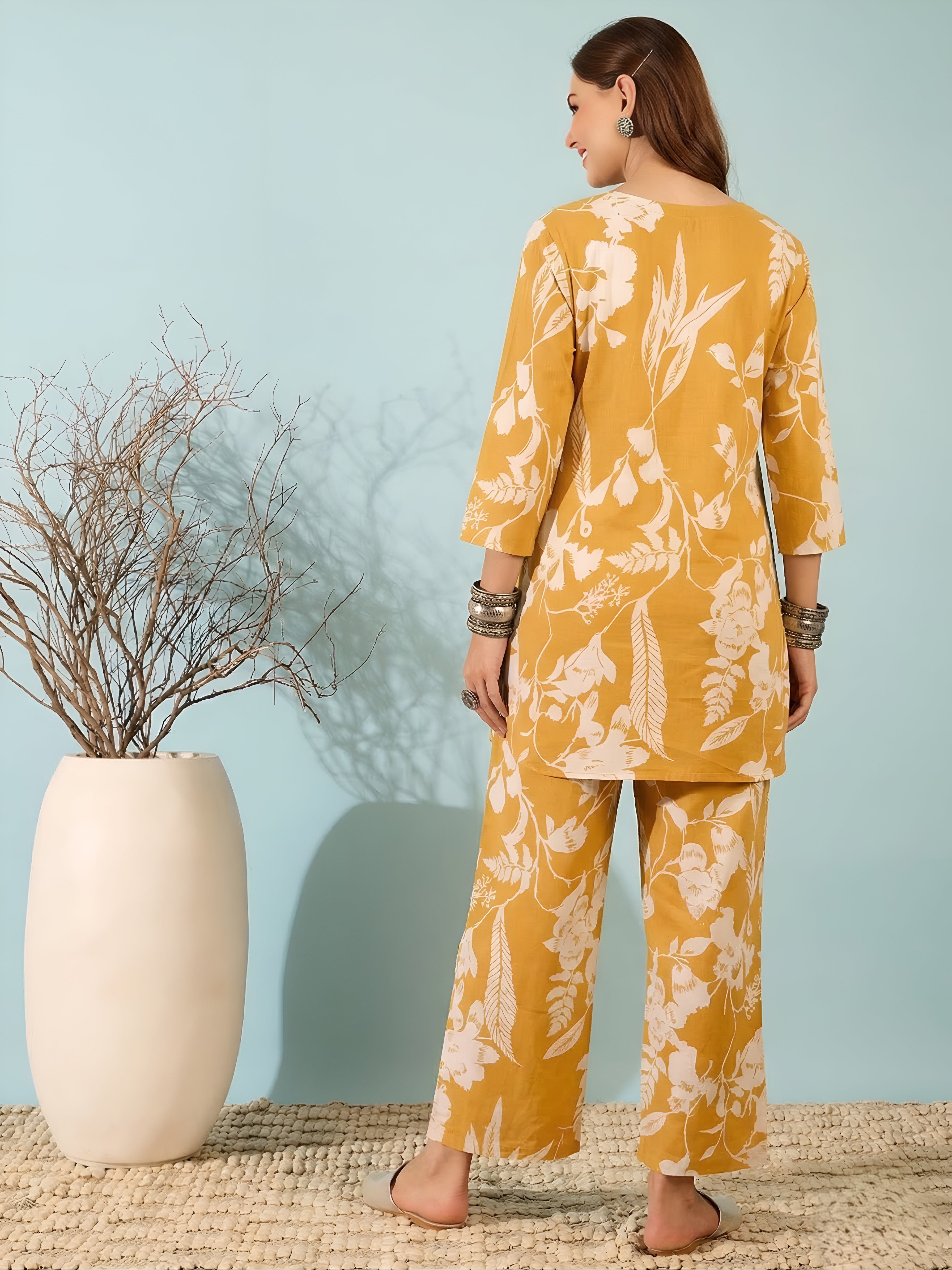 Mustard Yellow Floral Co-Ord Set for Women