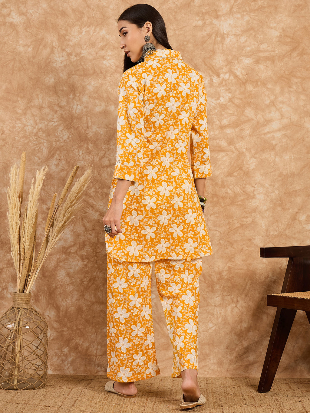 Mustard Floral Printed Kurta Pant Co-Ord Set