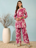 Rose Pink Floral Kurti & Pant Co-Ord Set