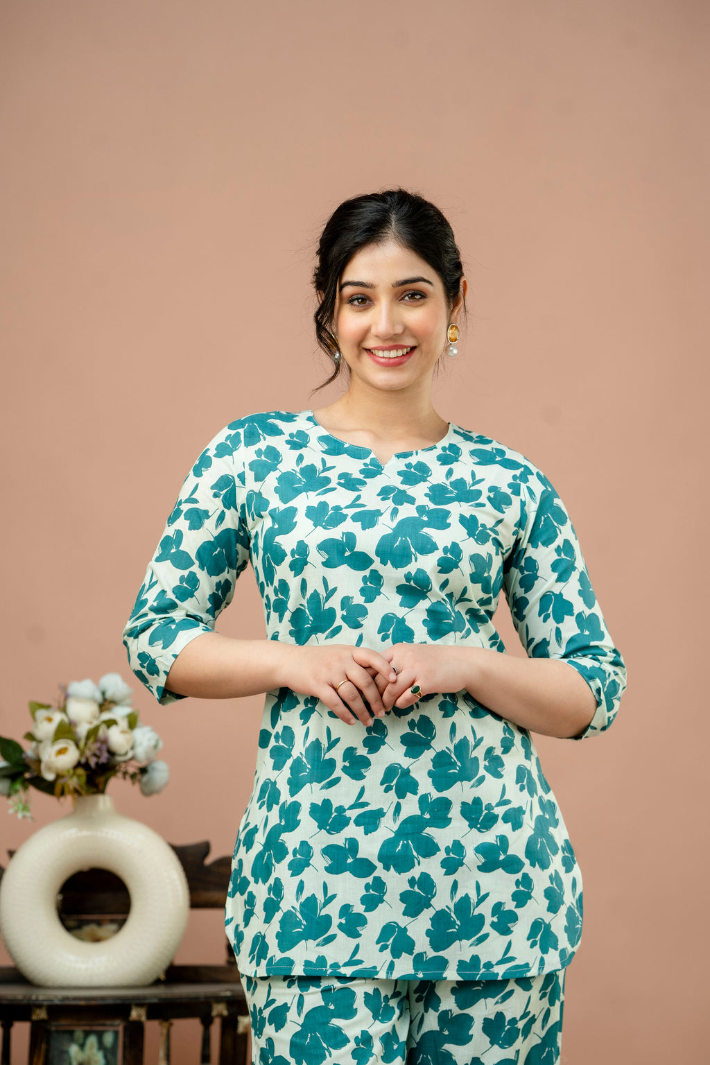 Women Rama White Floral Printed Co-Ord Set