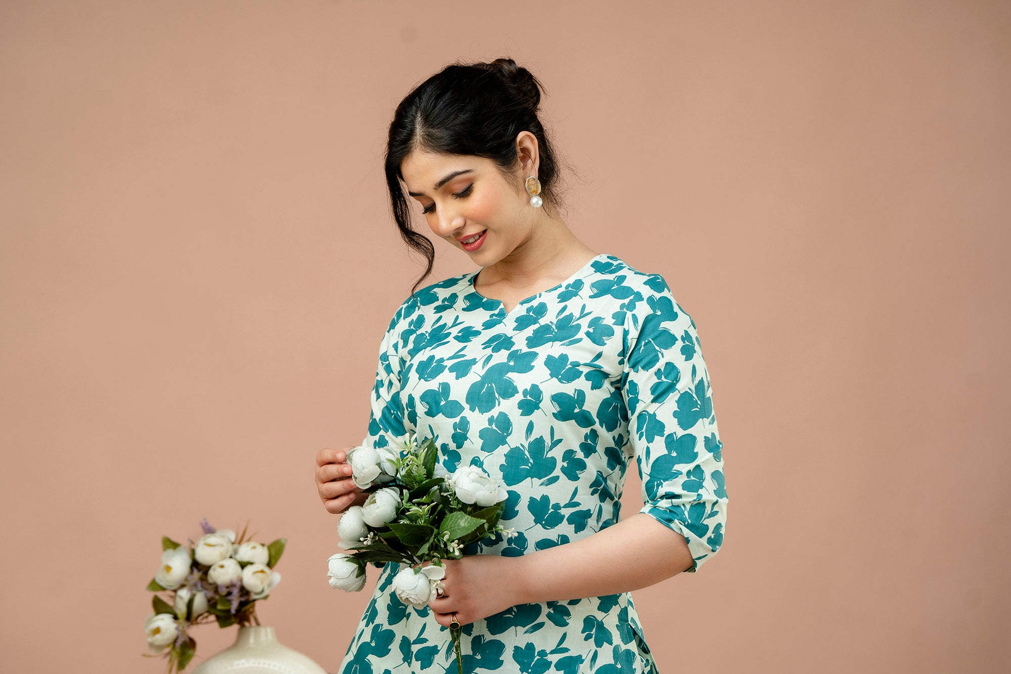 Women Rama White Floral Printed Co-Ord Set