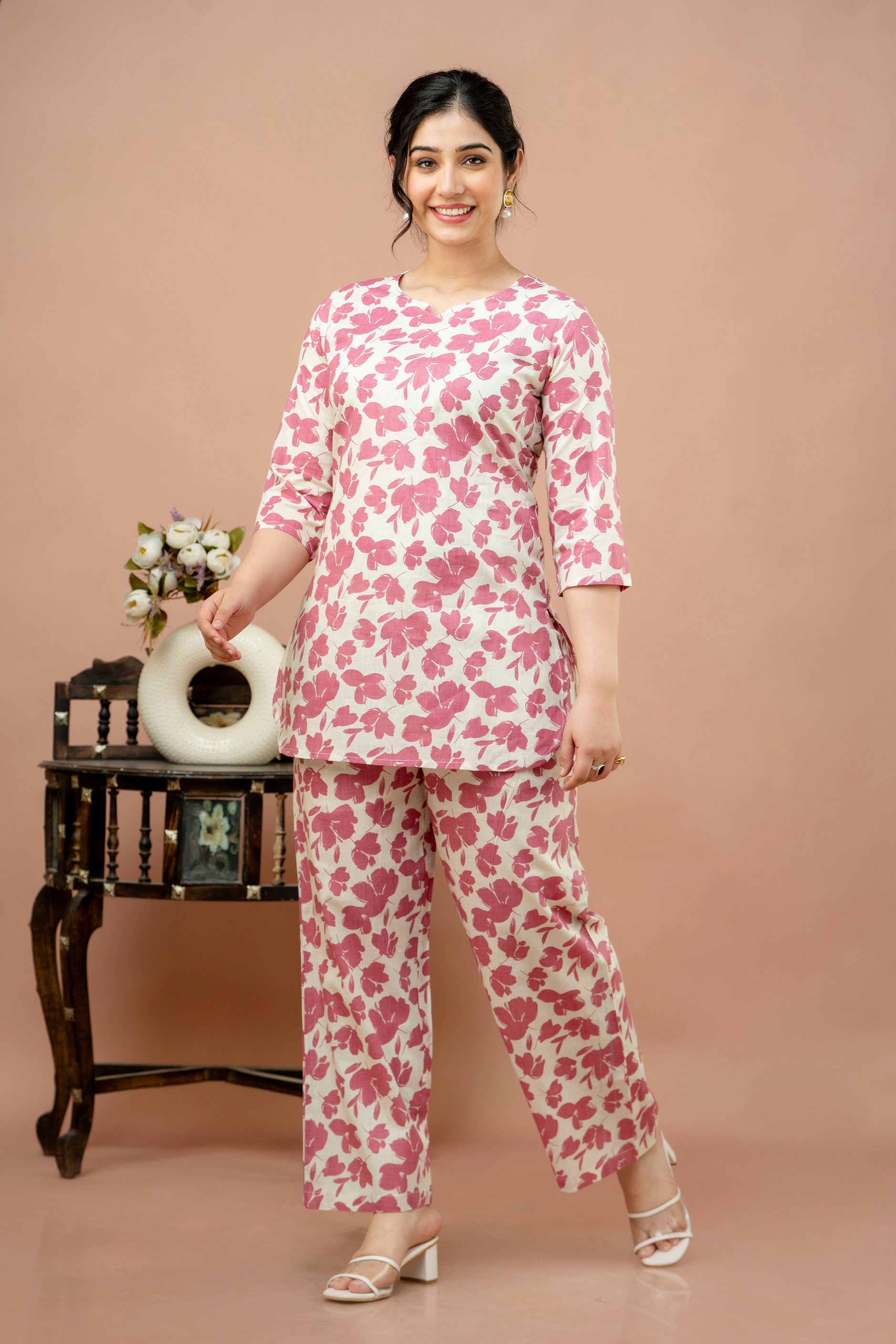 Women Pink Floral Printed Co-Ord Set