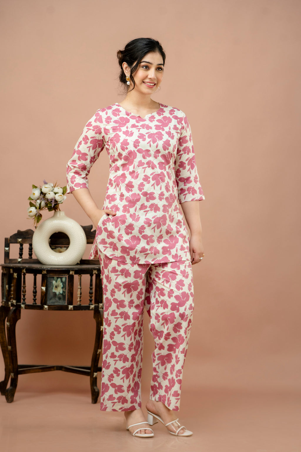 Women Pink Floral Printed Co-Ord Set