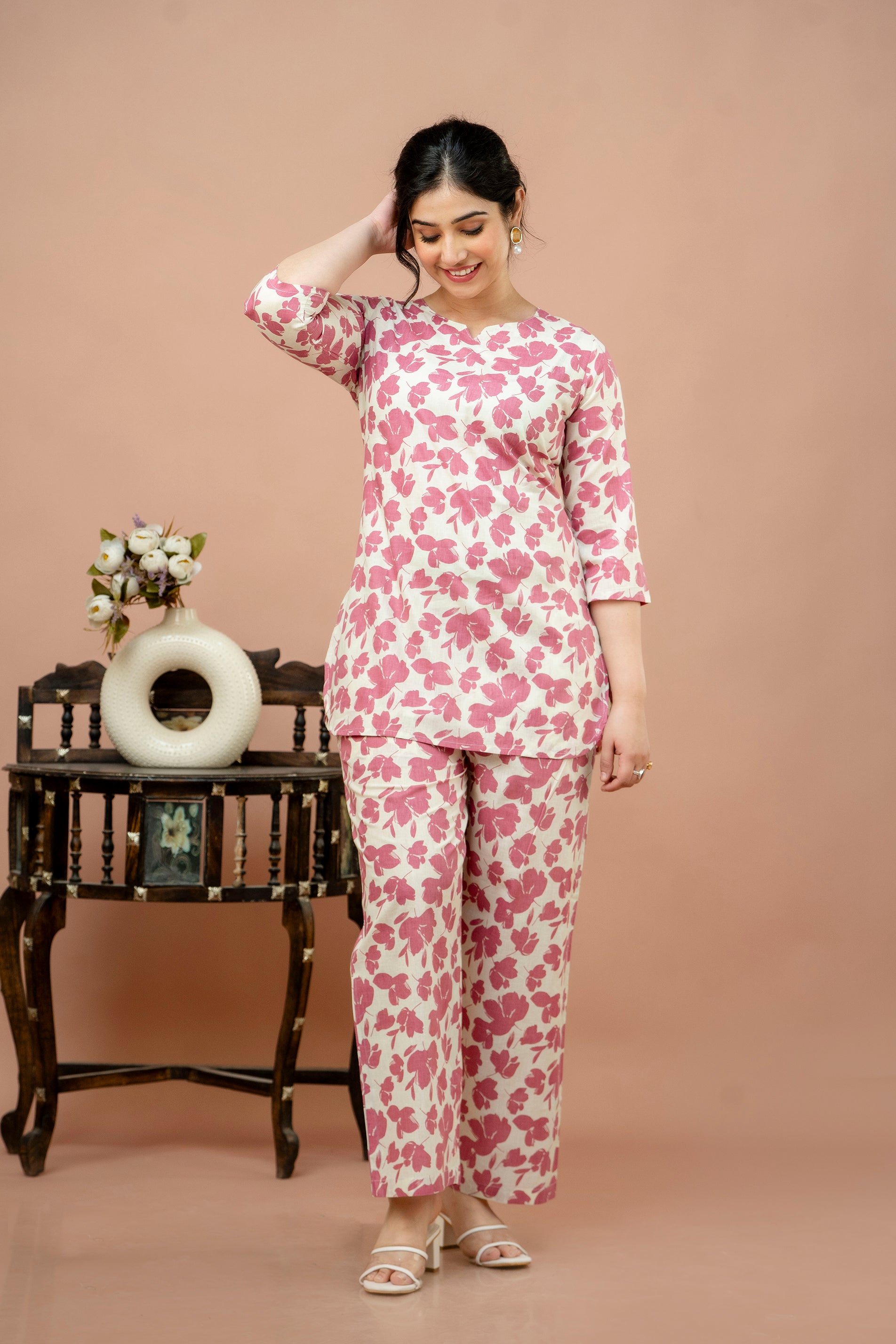 Women Pink Floral Printed Co-Ord Set