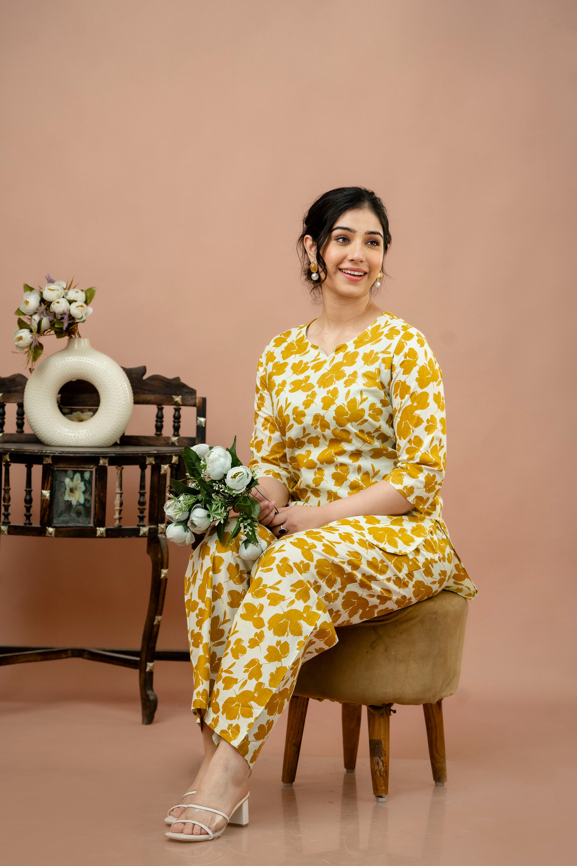Women Mustard Floral Printed Co-Ord Set