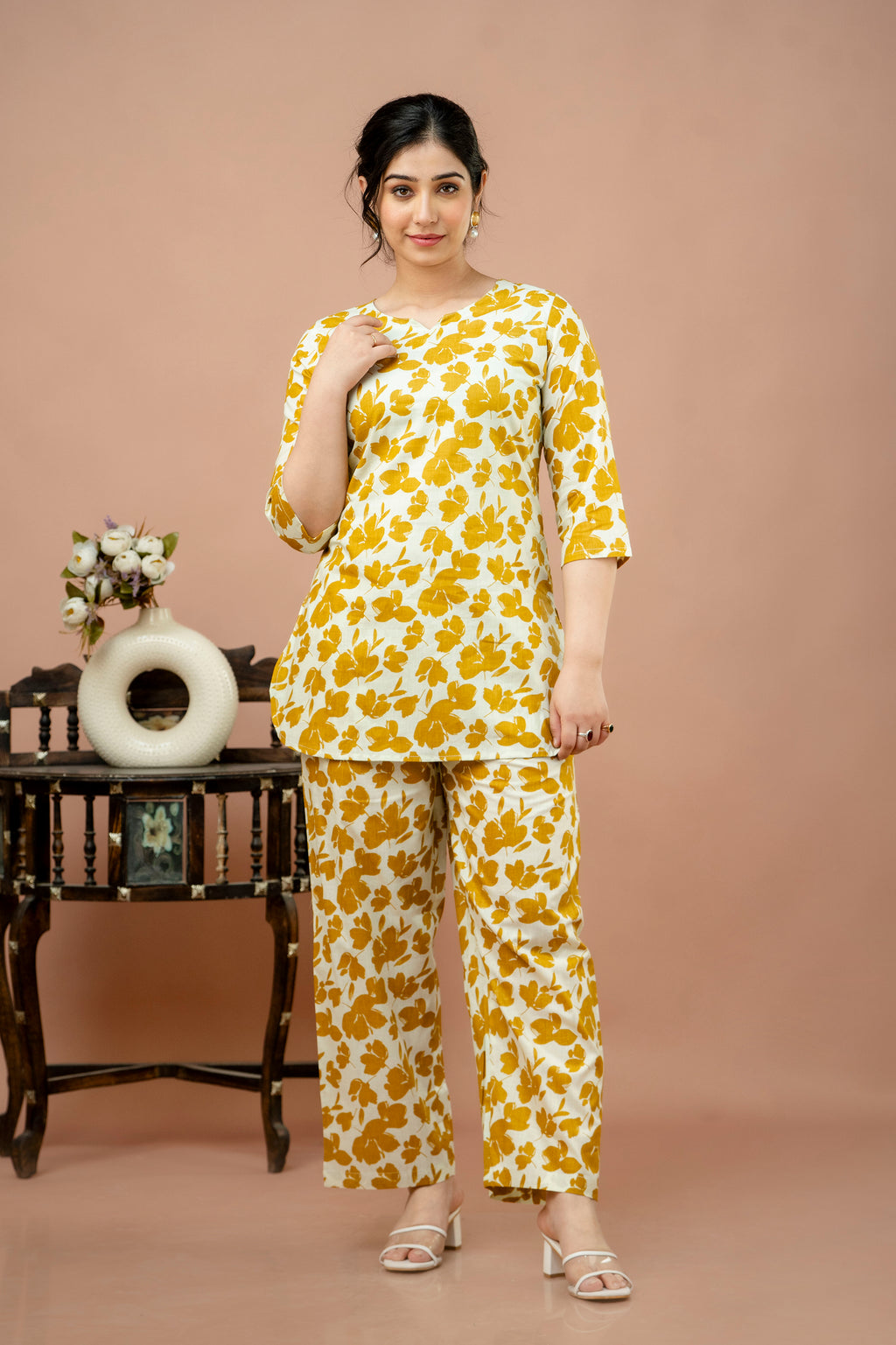 Women Mustard Floral Printed Co-Ord Set