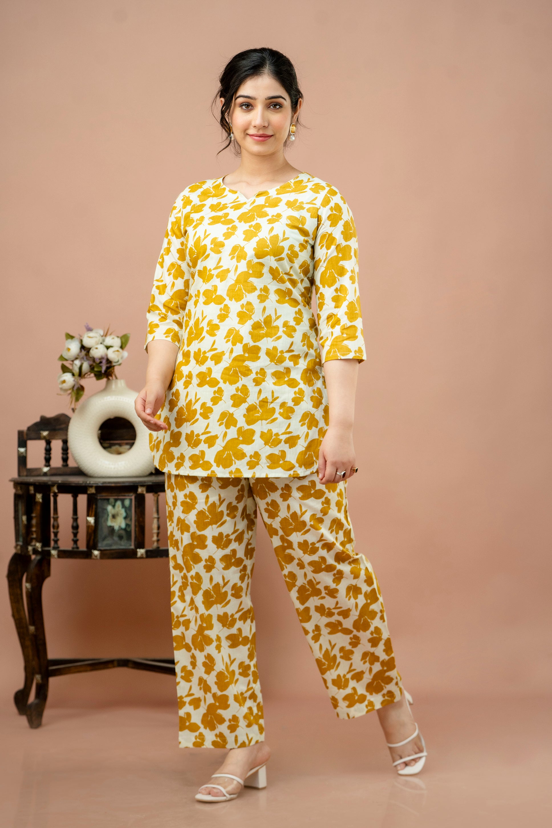 Women Mustard Floral Printed Co-Ord Set