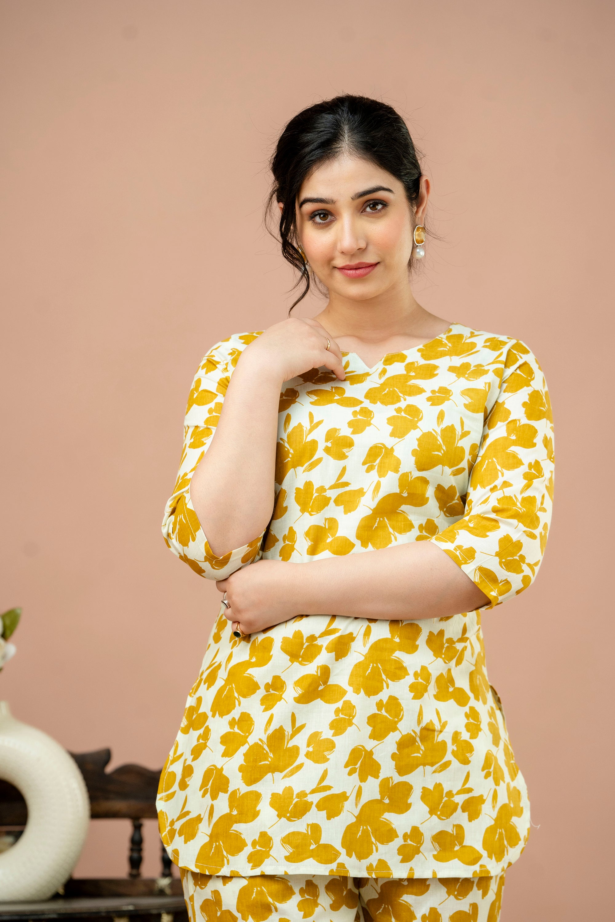 Women Mustard Floral Printed Co-Ord Set