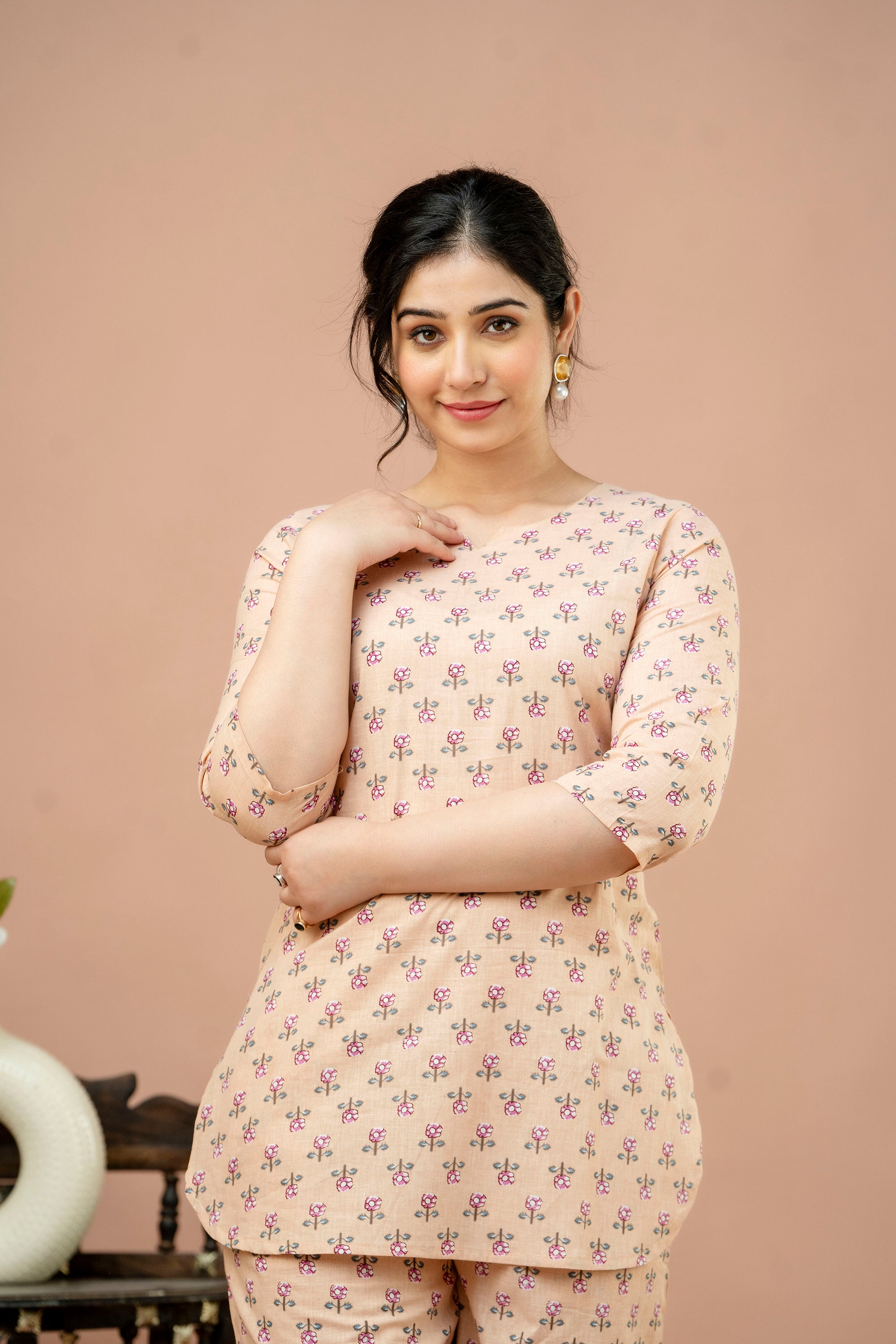 Women Cream Floral Printed Co-Ord Set