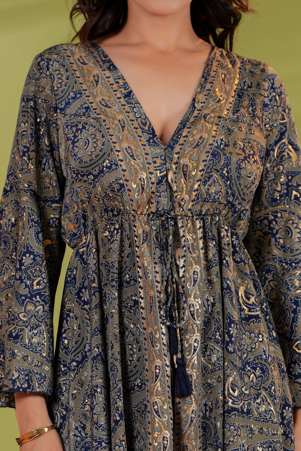 RAYSHA Midnight Blue Paisley Printed Flared Short Dress