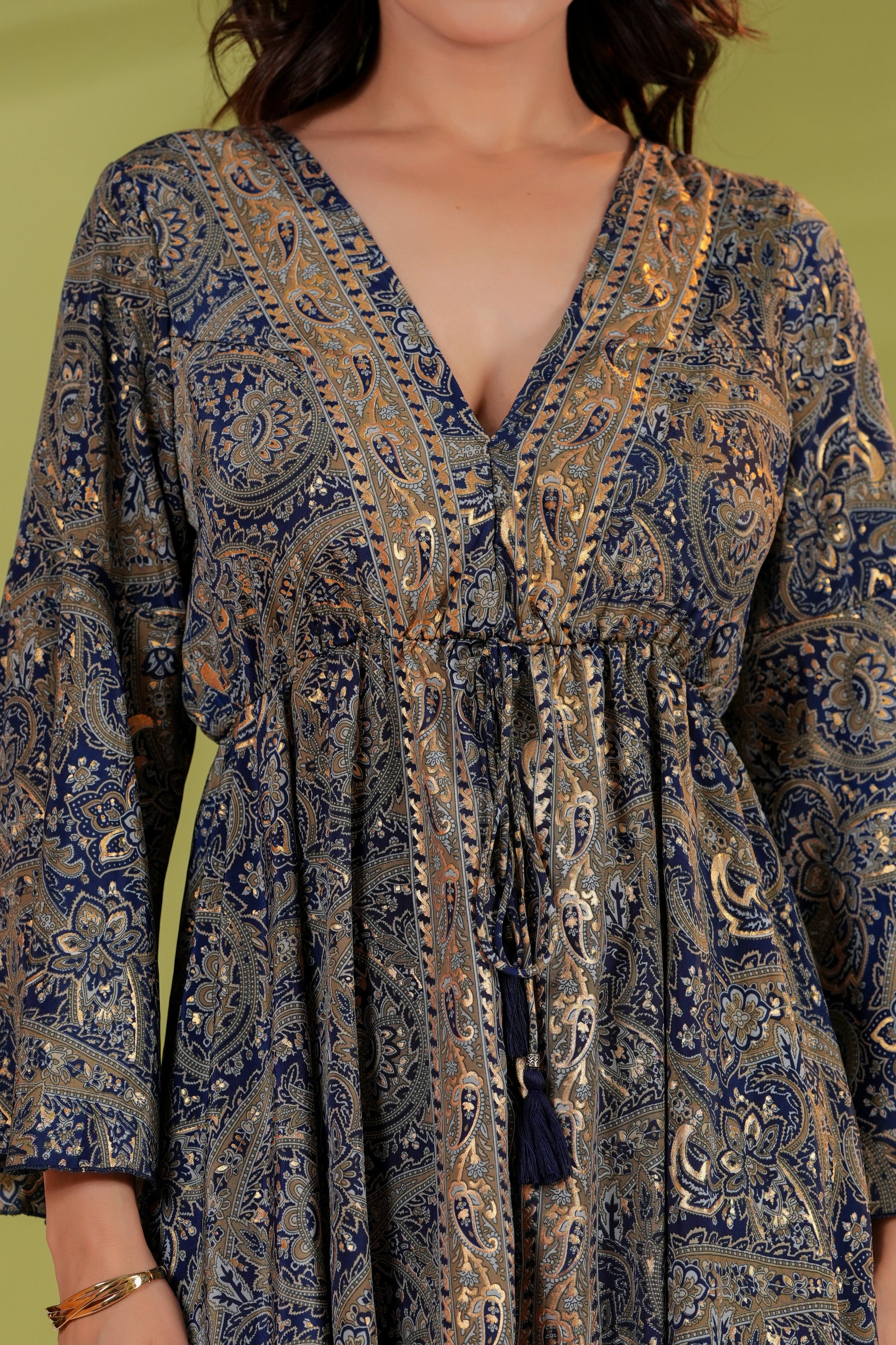RAYSHA Midnight Blue Paisley Printed Flared Short Dress