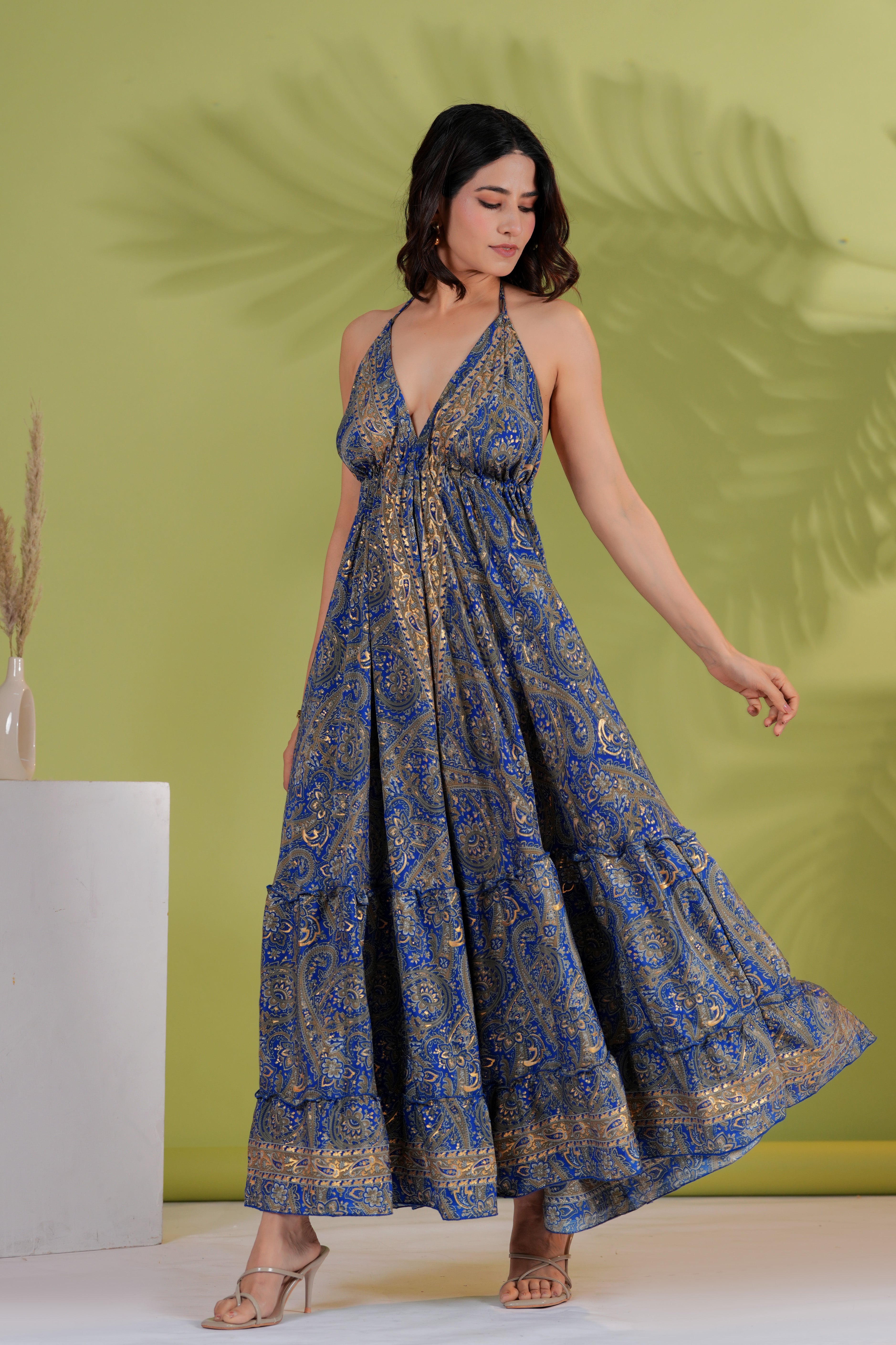 Raysha Bohemian Paisley Halter Maxi Dress