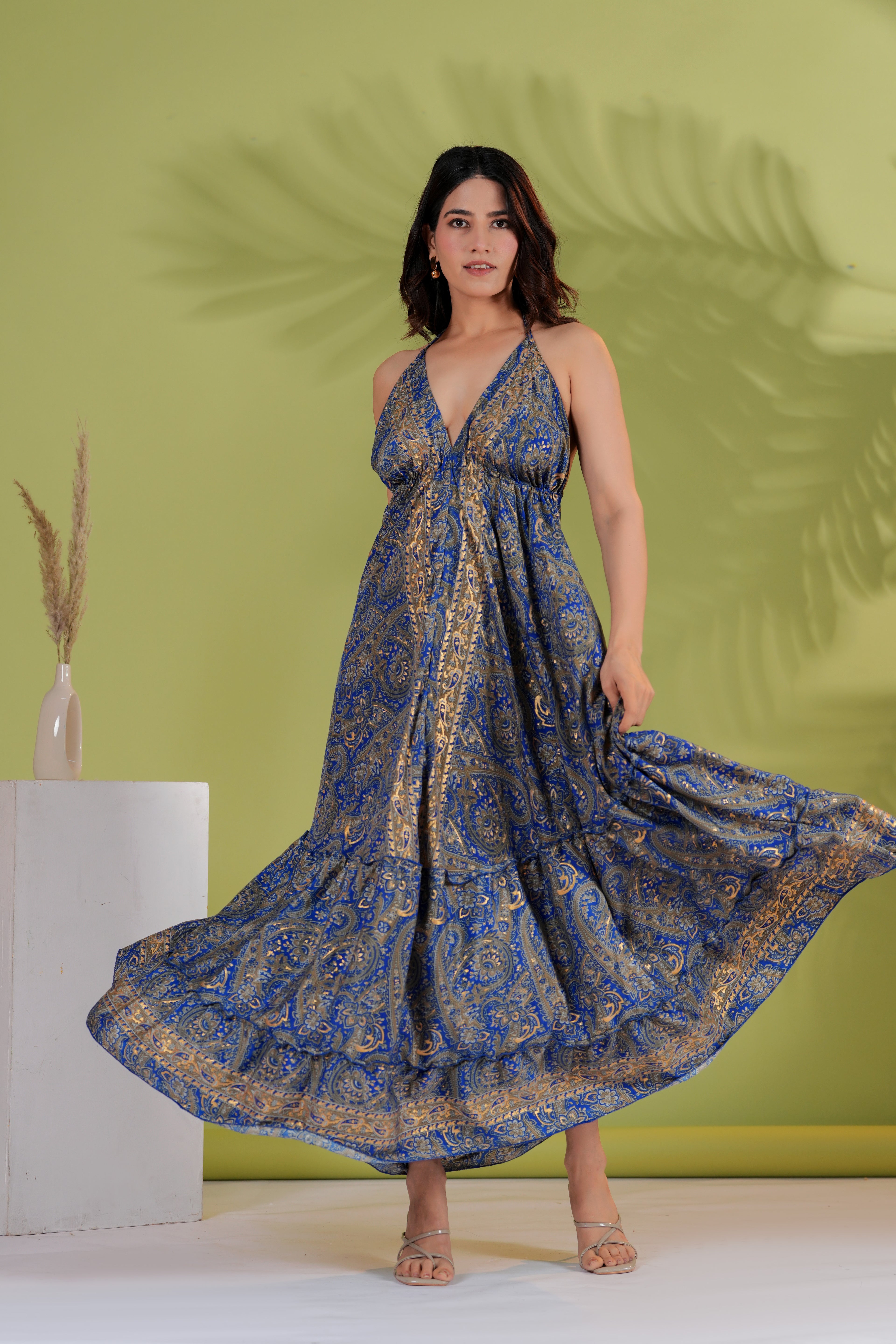 Raysha Bohemian Paisley Halter Maxi Dress