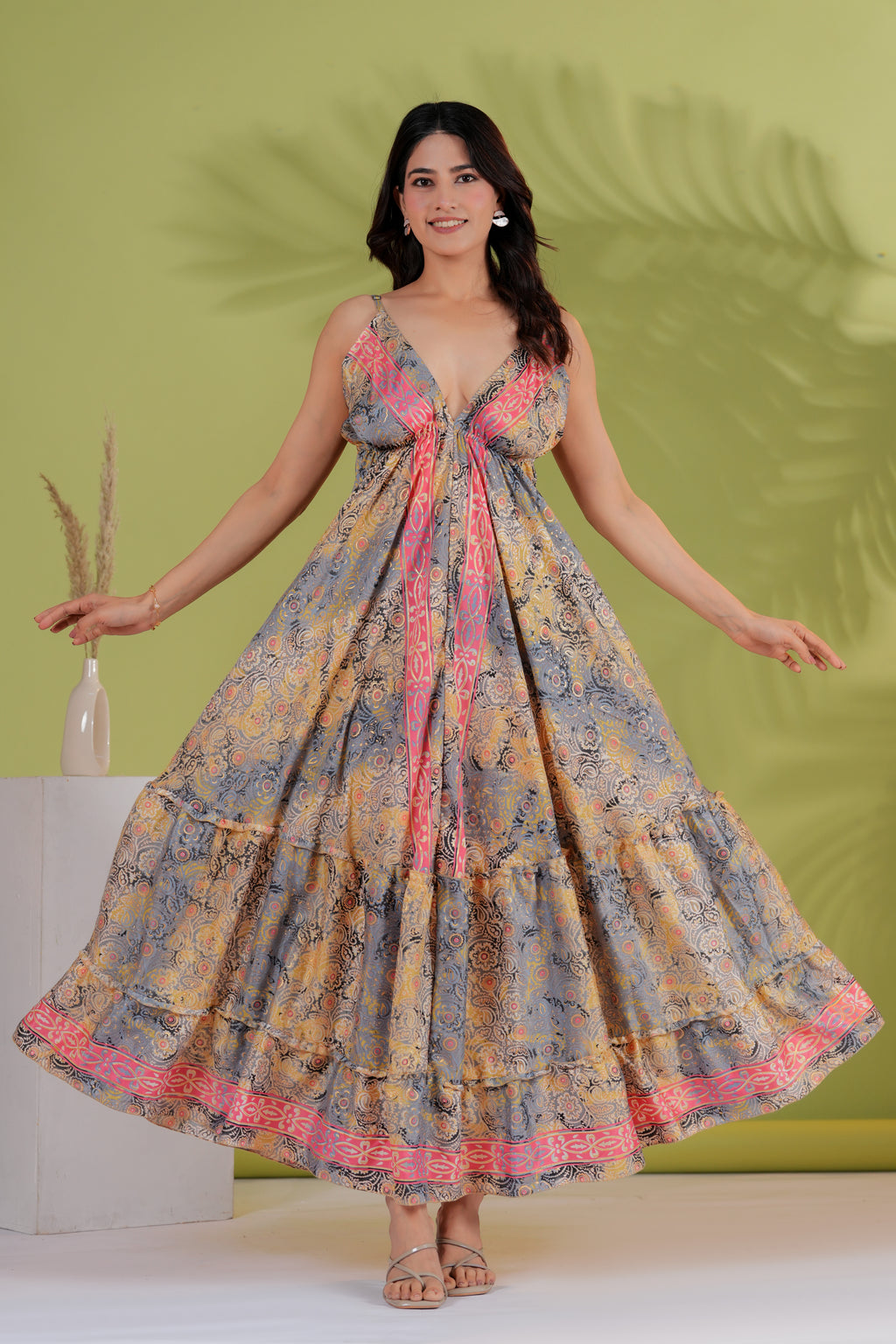 RAYSHA Elegant Printed Tiered Maxi Dress