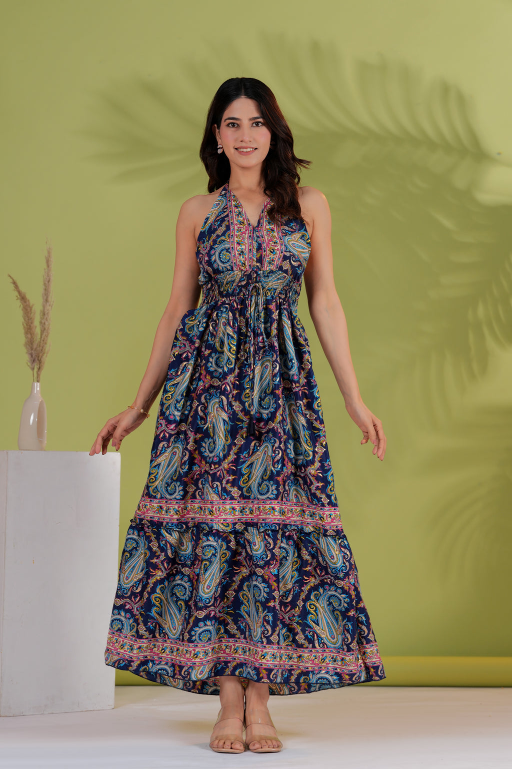 Raysha Paisley Print Halter Neck Maxi Dress