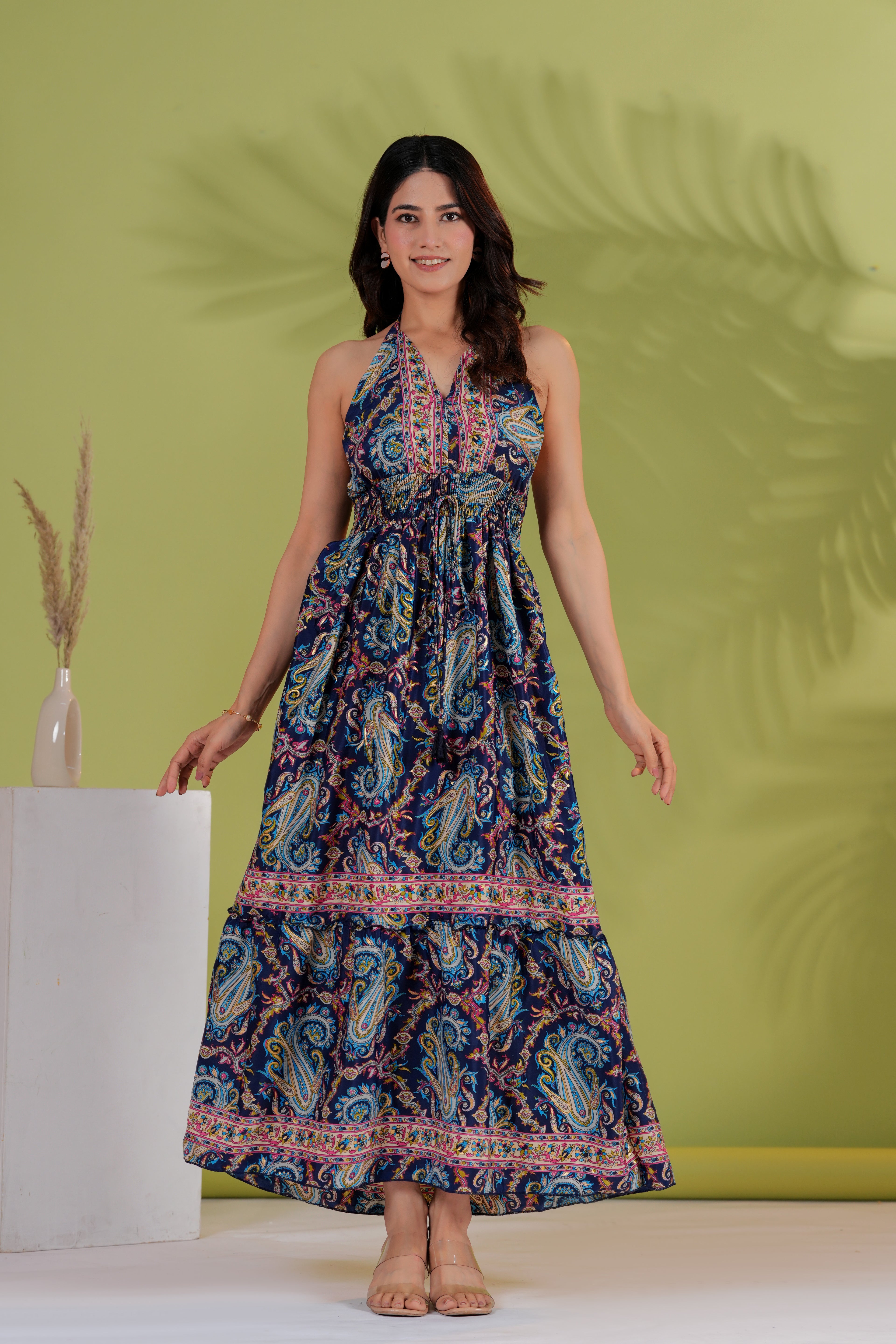 Raysha Paisley Print Halter Neck Maxi Dress