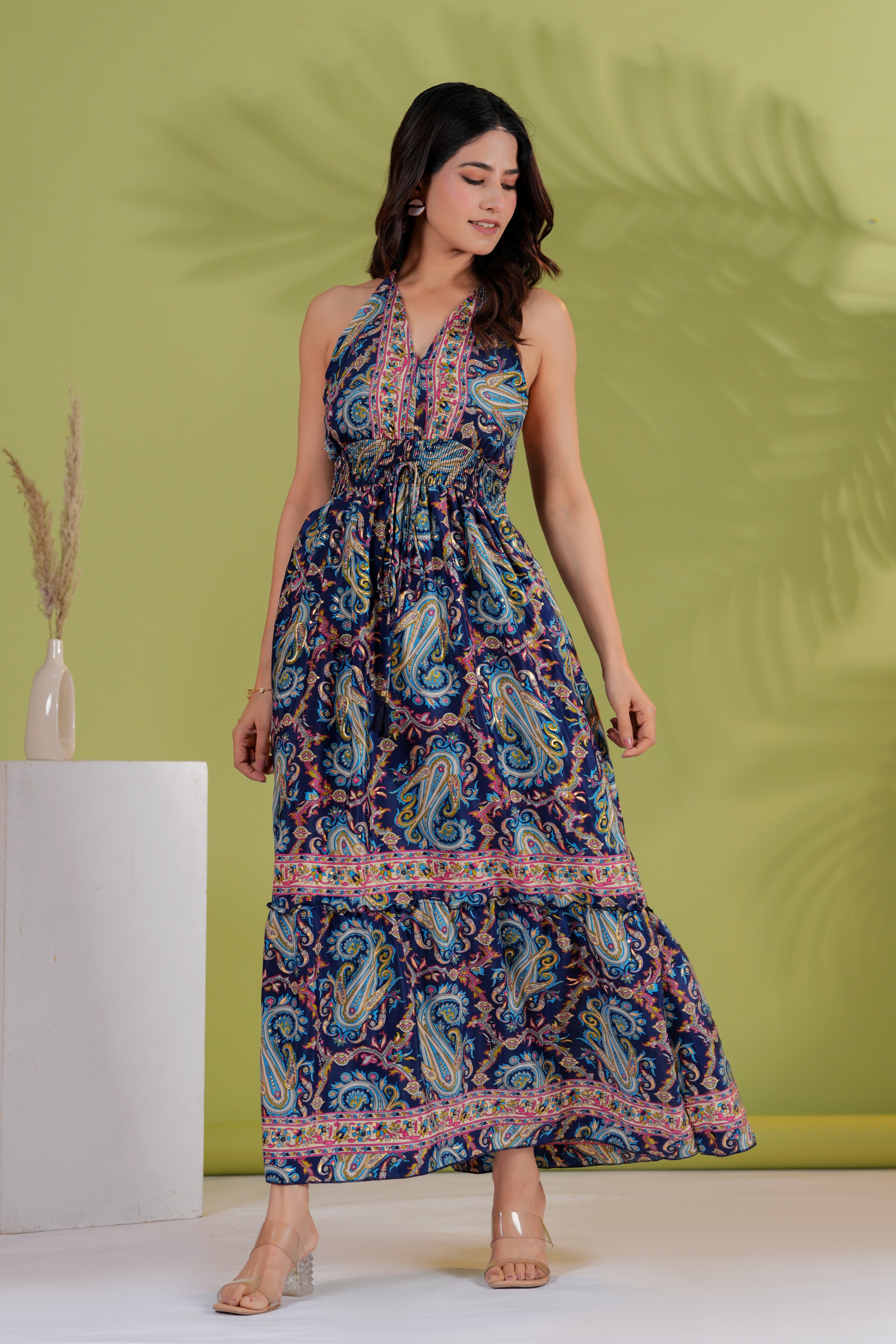 Raysha Paisley Print Halter Neck Maxi Dress - MULTICOLOR / FREE SIZE Raysha Paisley Print Halter Neck Maxi Dress - MULTICOLOR / FREE SIZE