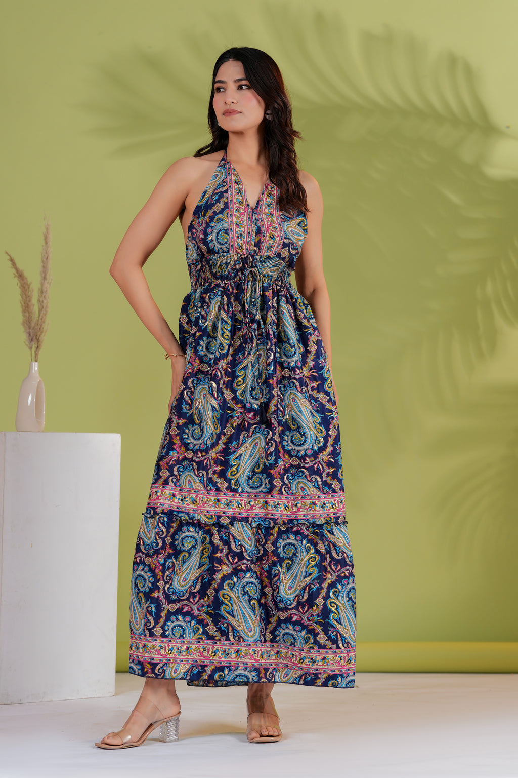 Raysha Paisley Print Halter Neck Maxi Dress