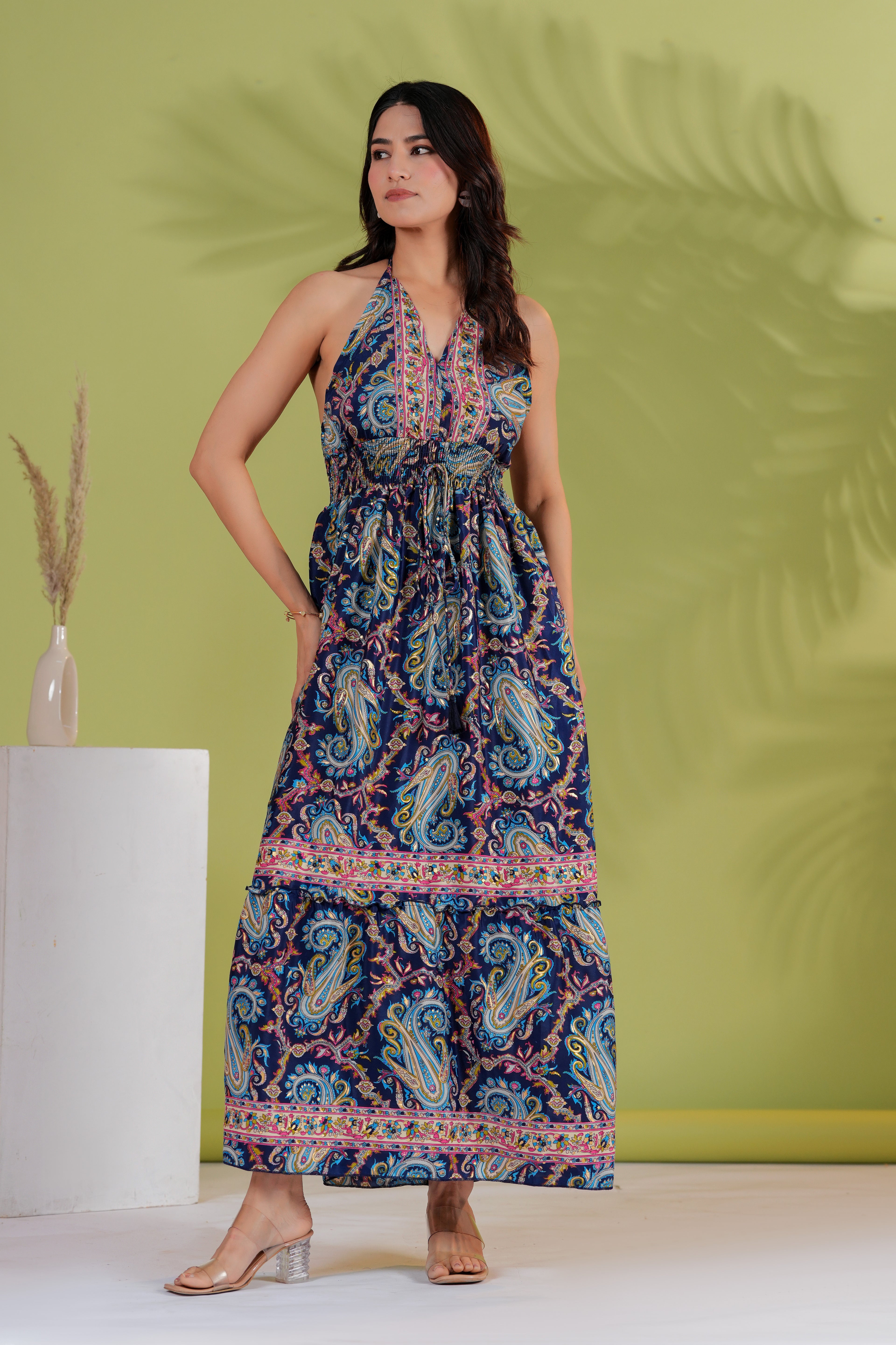 Raysha Paisley Print Halter Neck Maxi Dress