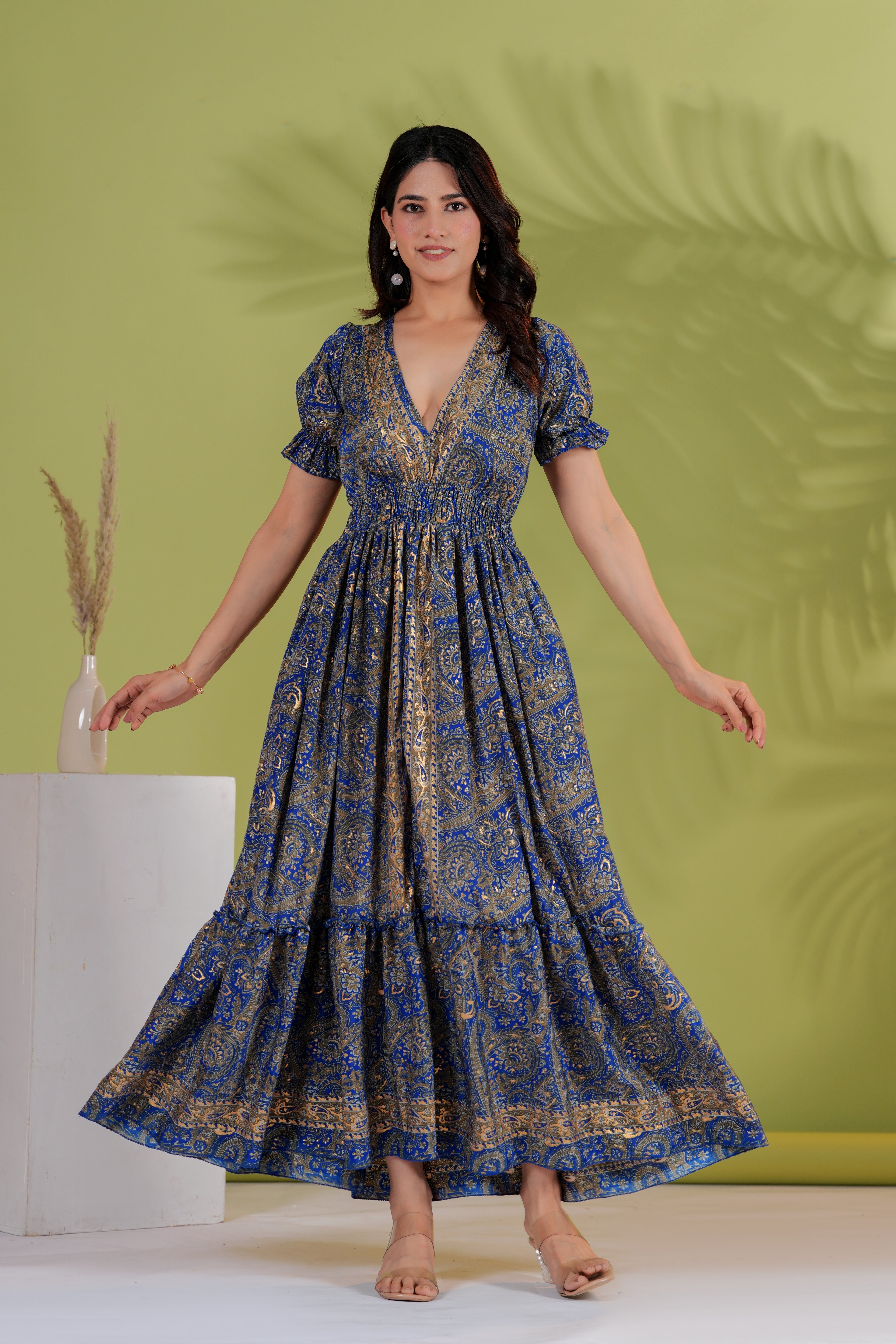 Raysha Royal Paisley Flare Maxi Dress – Ink Blue