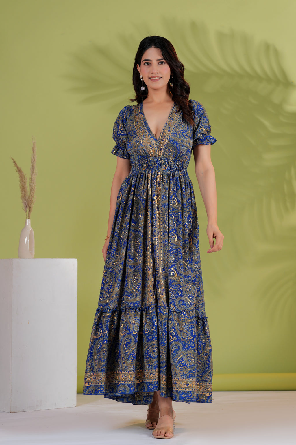 Raysha Royal Paisley Flare Maxi Dress – Ink Blue