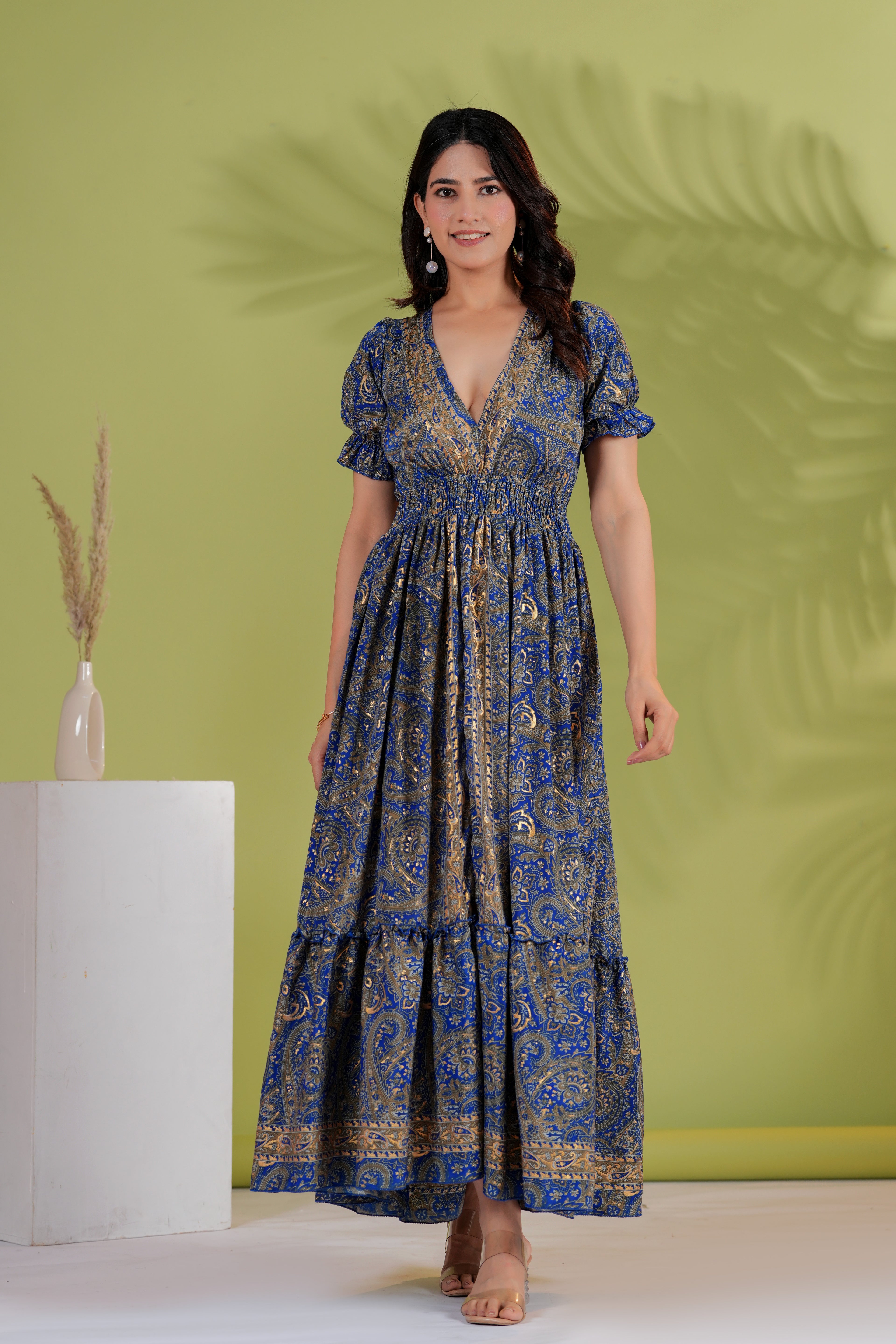 Raysha Royal Paisley Flare Maxi Dress – Ink Blue