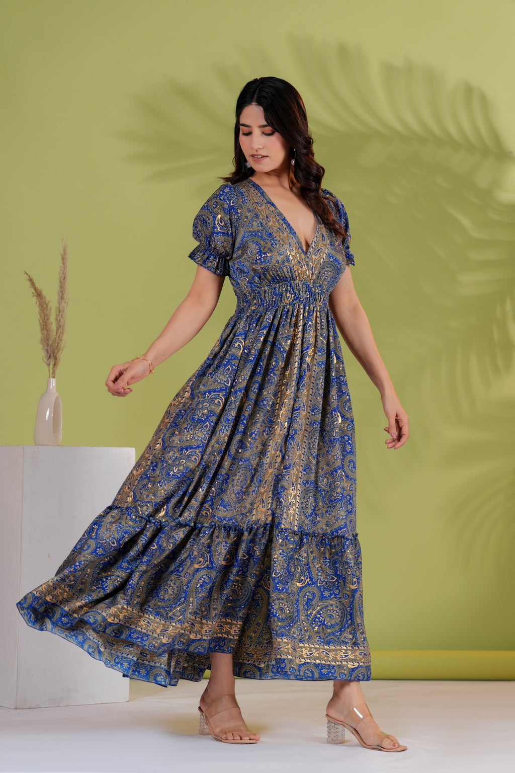 Raysha Royal Paisley Flare Maxi Dress – Ink Blue