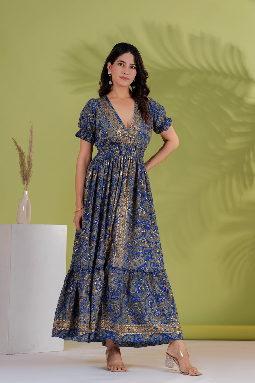 Raysha Royal Paisley Flare Maxi Dress – Ink Blue