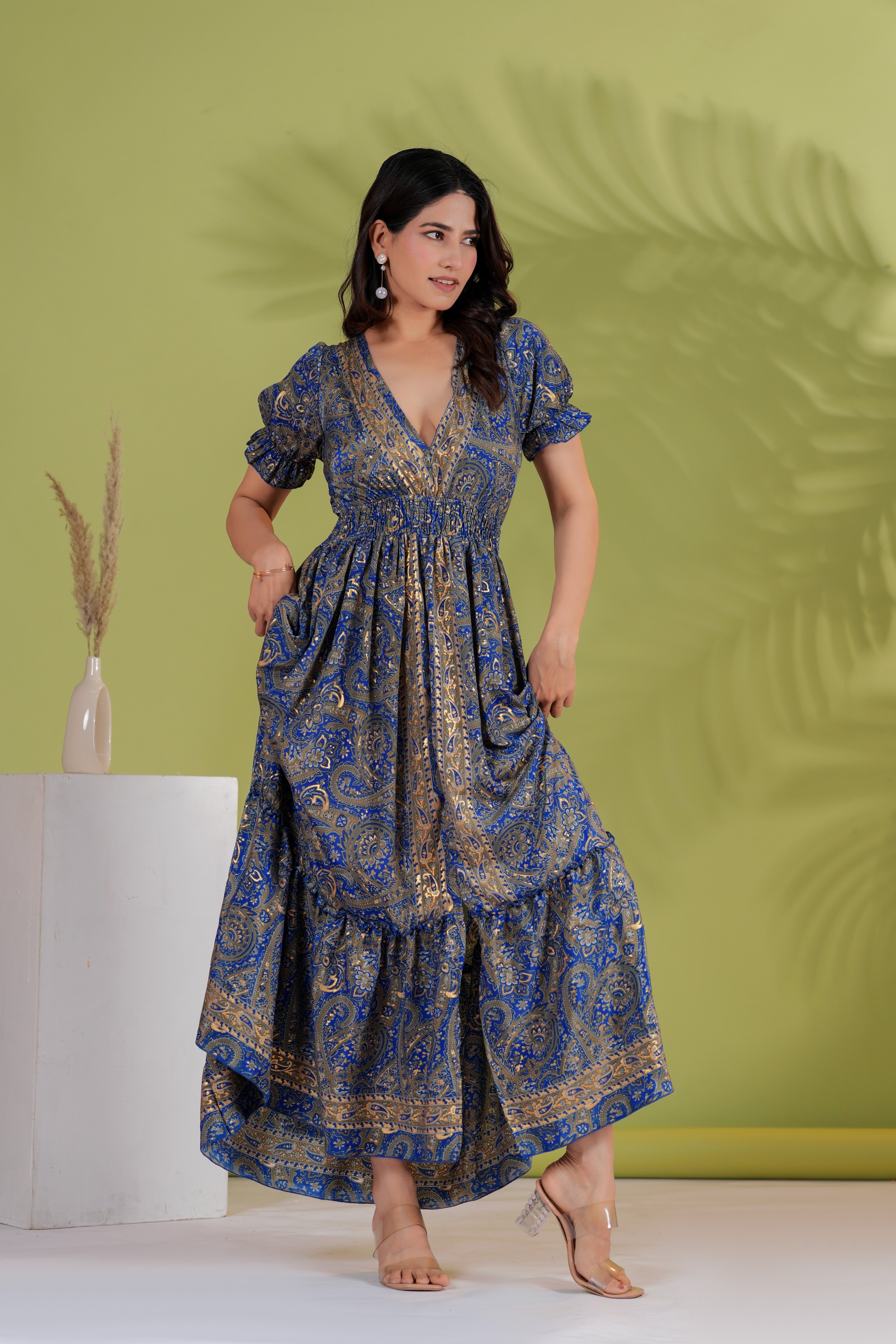 Raysha Royal Paisley Flare Maxi Dress – Ink Blue