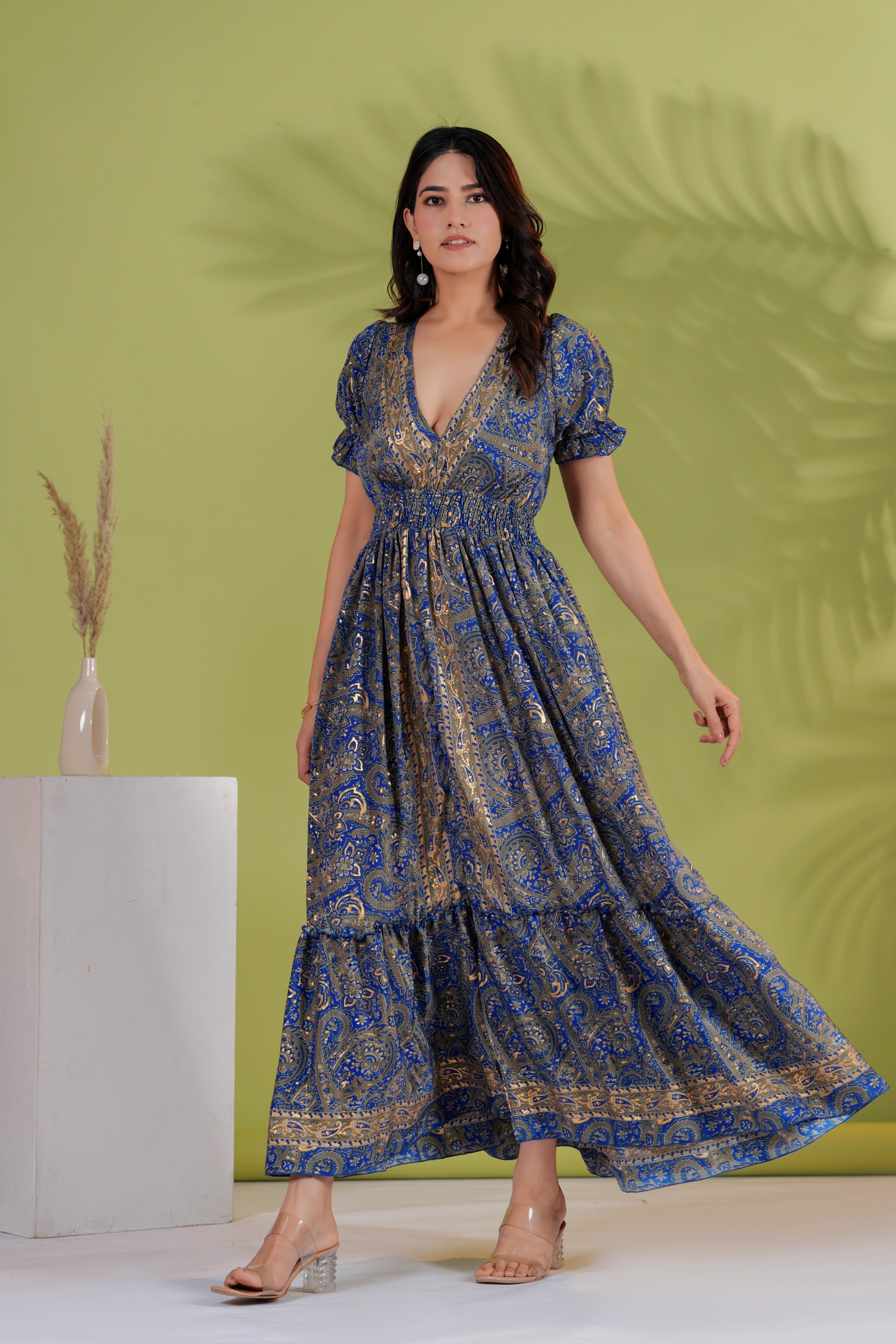 Raysha Royal Paisley Flare Maxi Dress – Ink Blue