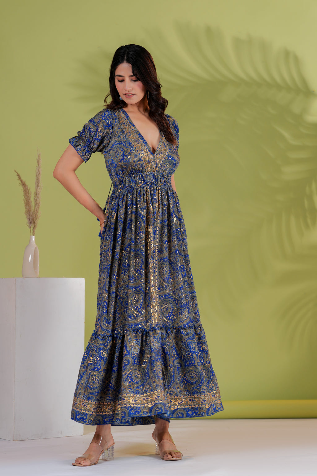 Raysha Royal Paisley Flare Maxi Dress – Ink Blue