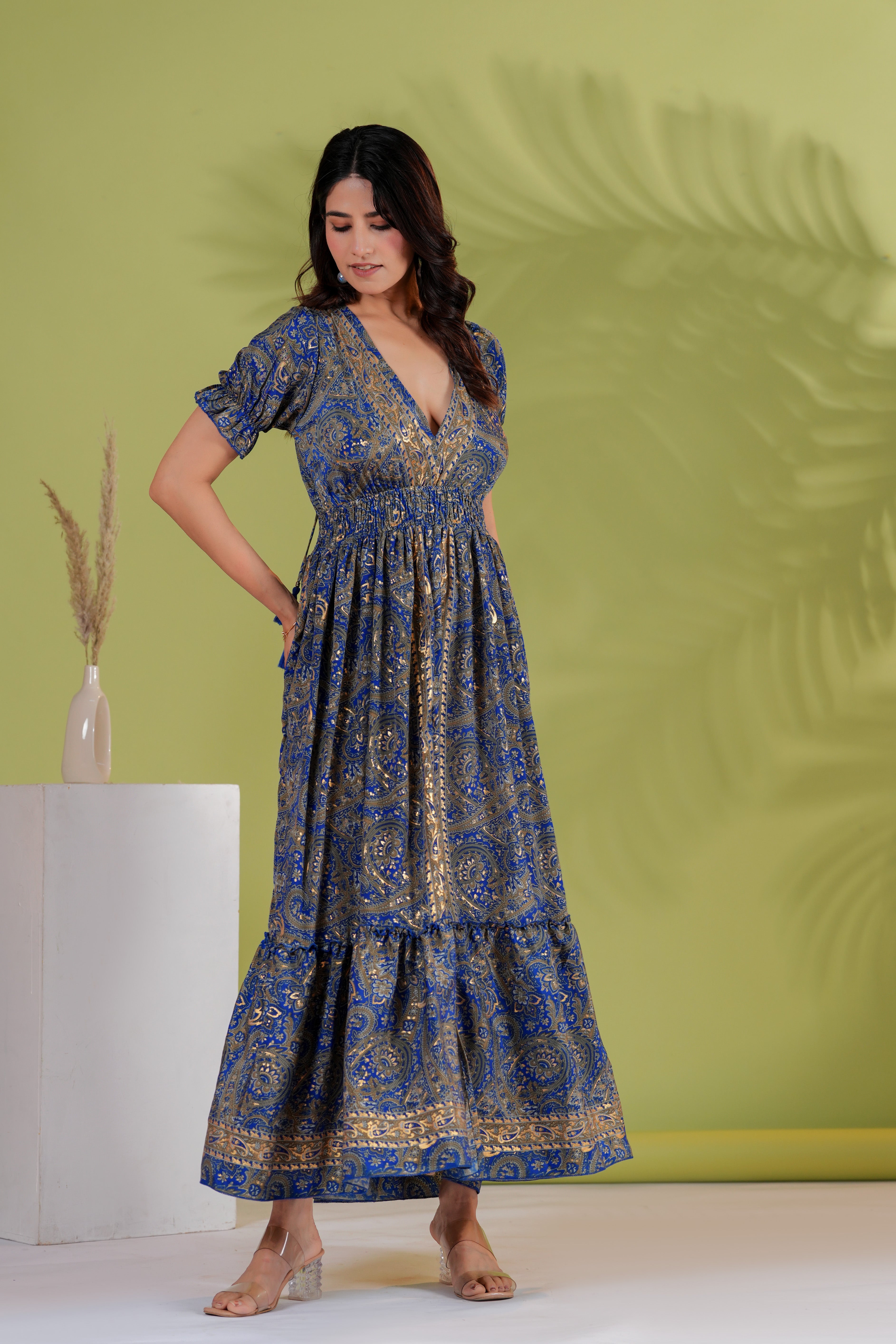 Raysha Royal Paisley Flare Maxi Dress – Ink Blue