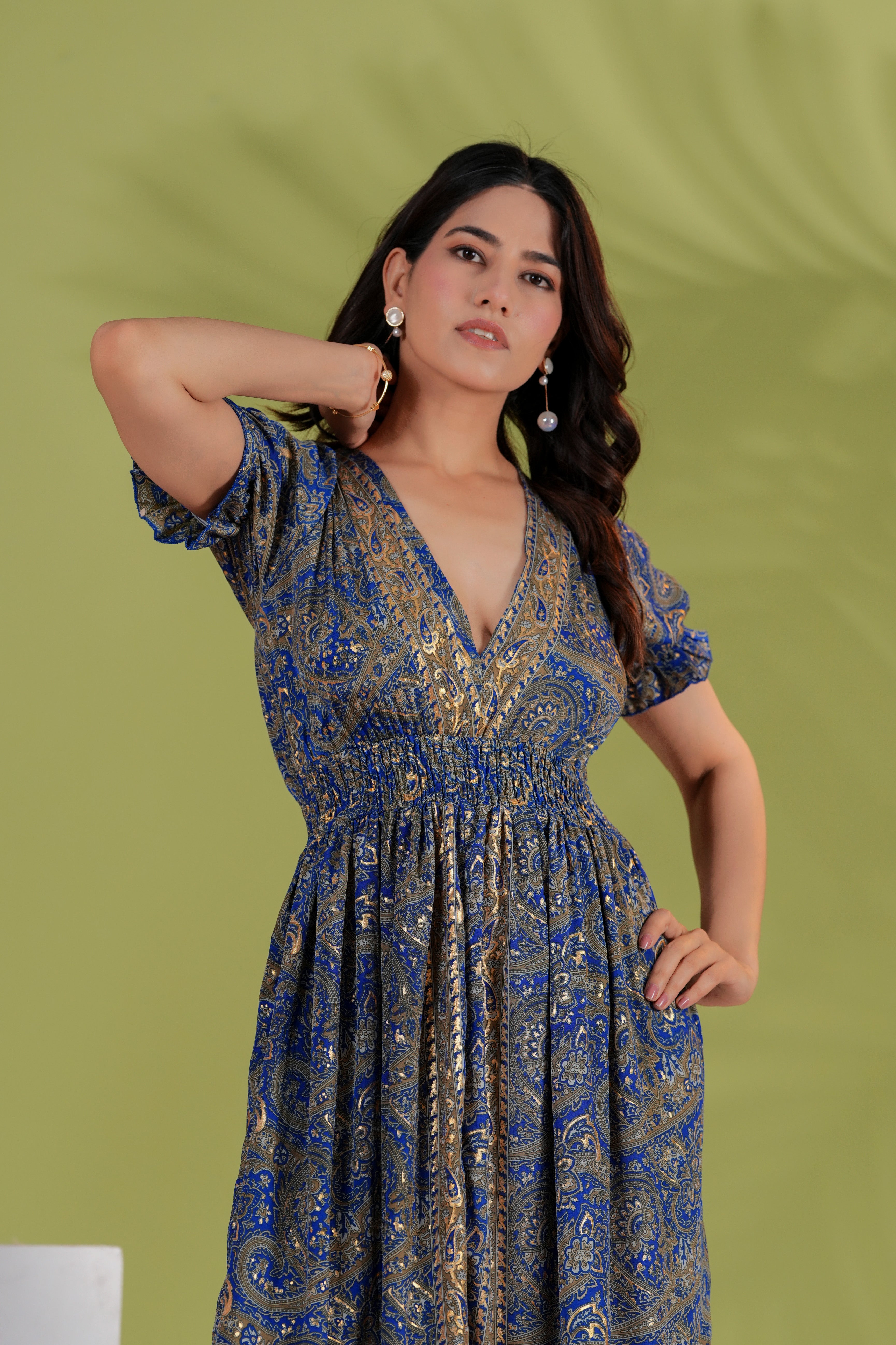 Raysha Royal Paisley Flare Maxi Dress – Ink Blue