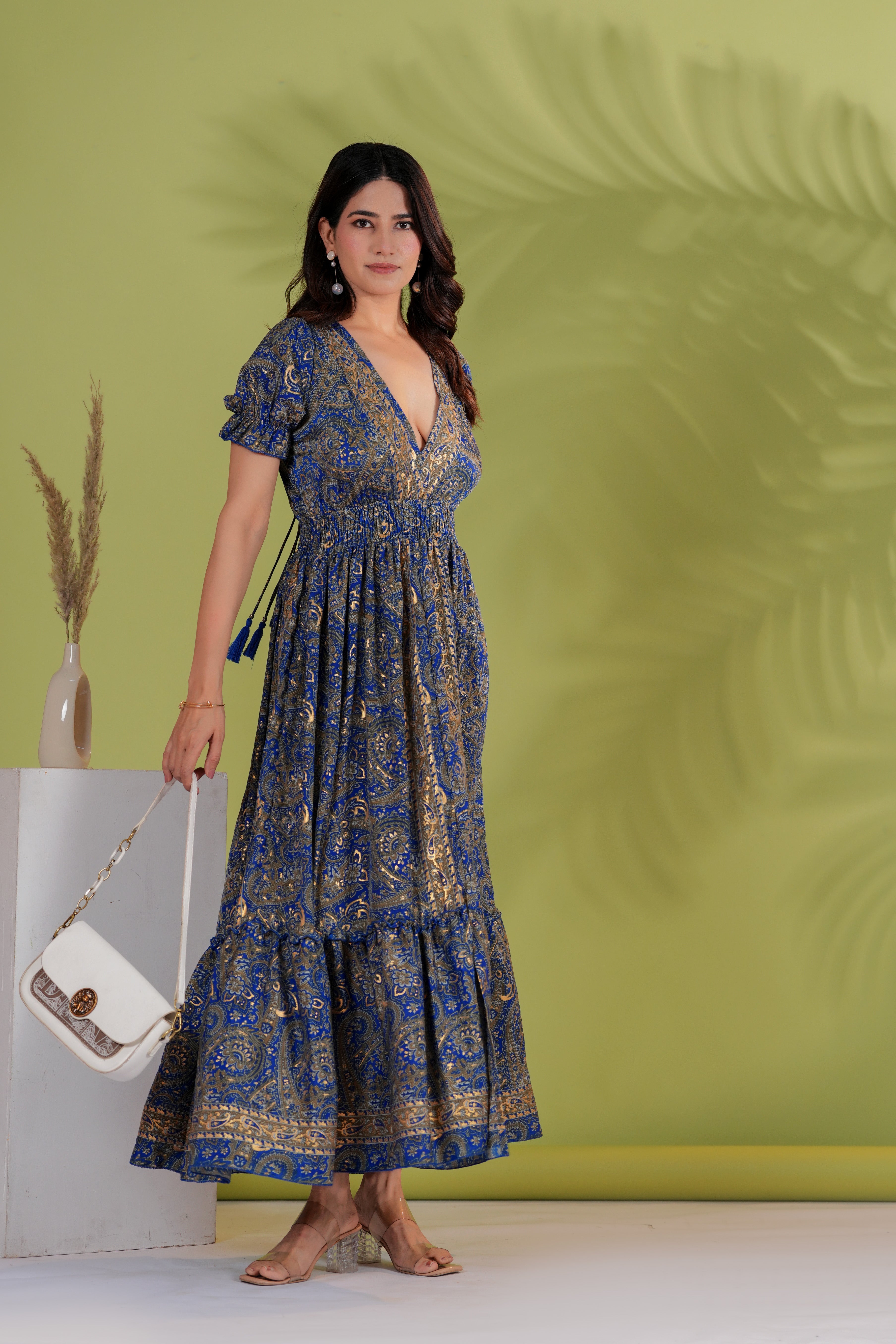 Raysha Royal Paisley Flare Maxi Dress – Ink Blue
