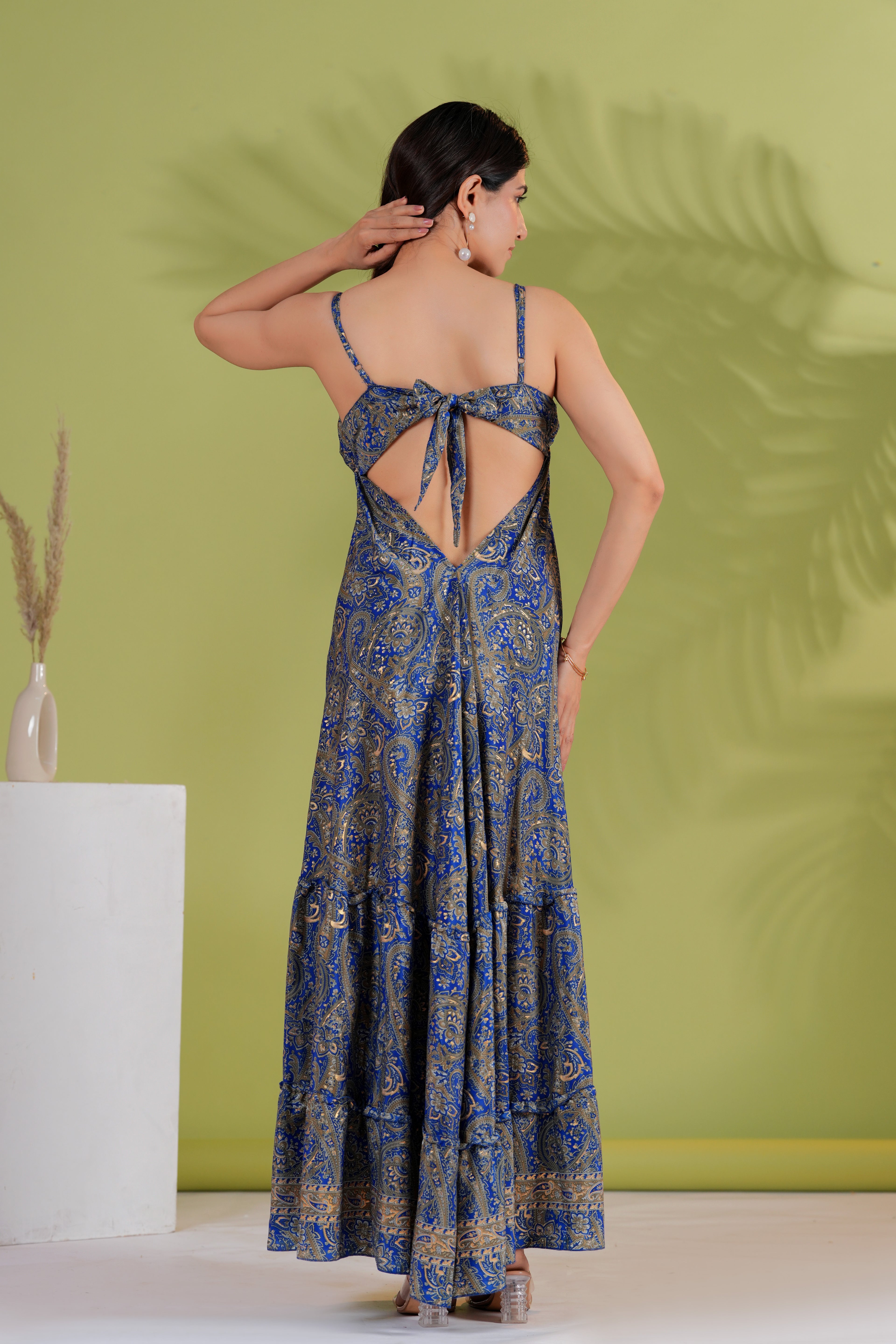 Raysha Royal Blue Paisley Flared Maxi Dress