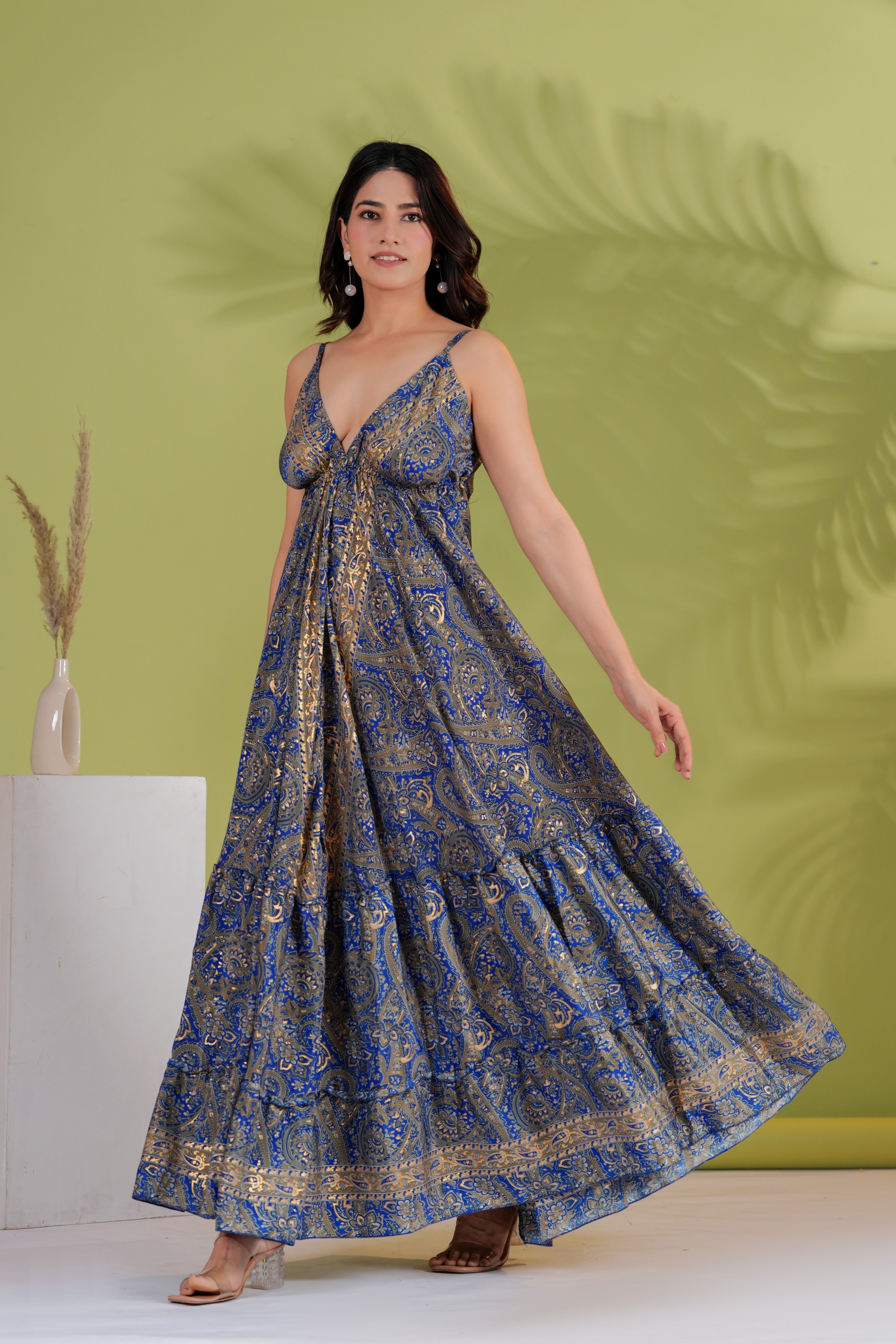 Raysha Royal Blue Paisley Flared Maxi Dress