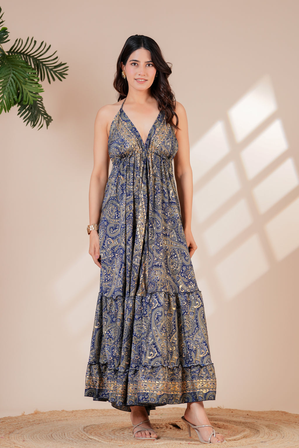 Raysha Midnight Paisley Halter Maxi Dress