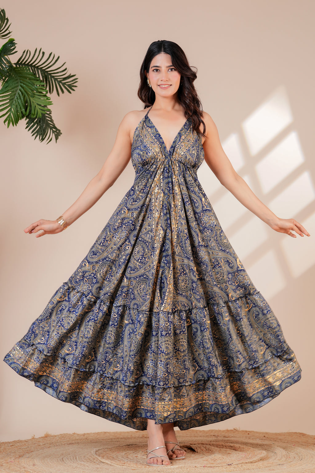 Raysha Midnight Paisley Halter Maxi Dress