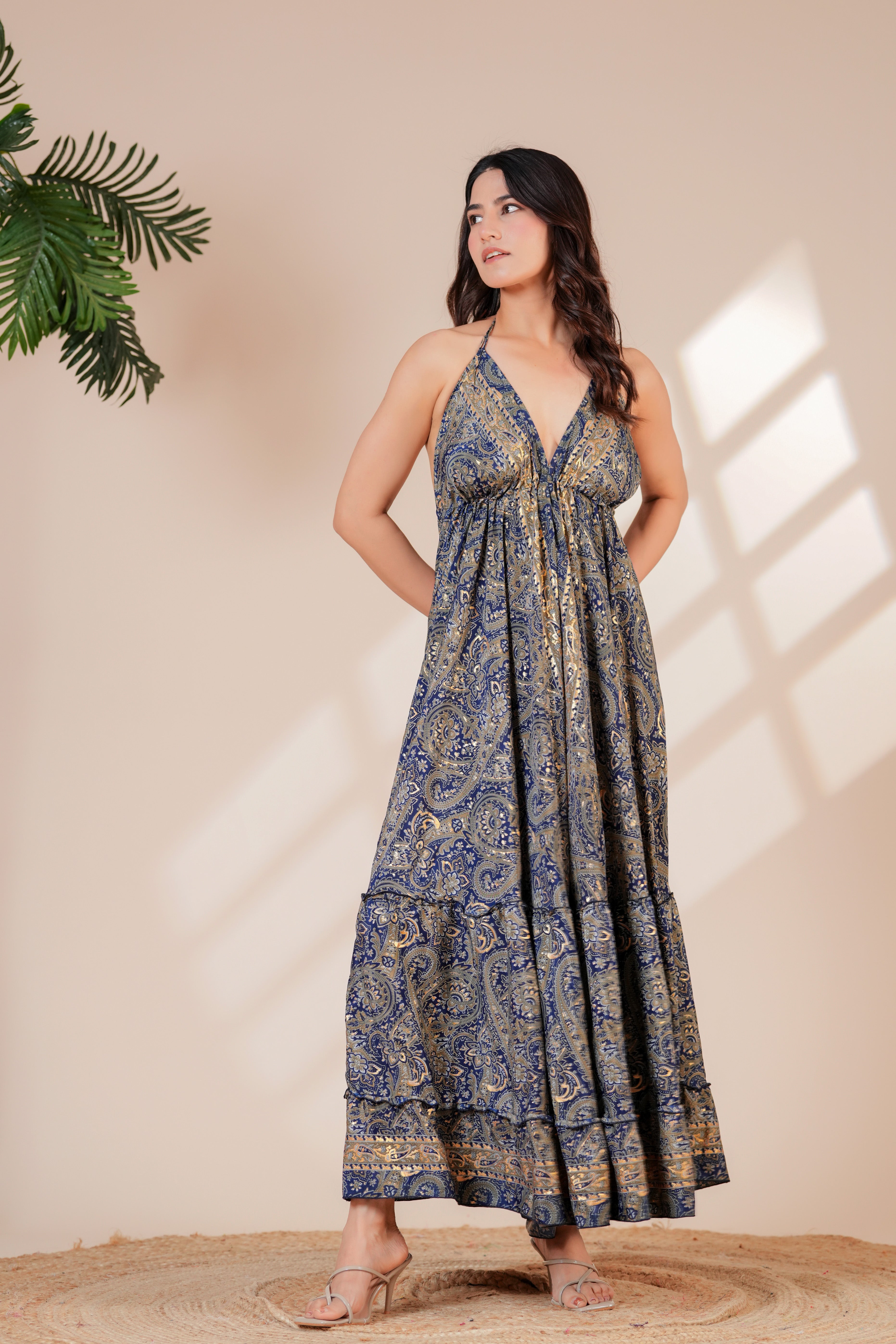 Raysha Midnight Paisley Halter Maxi Dress