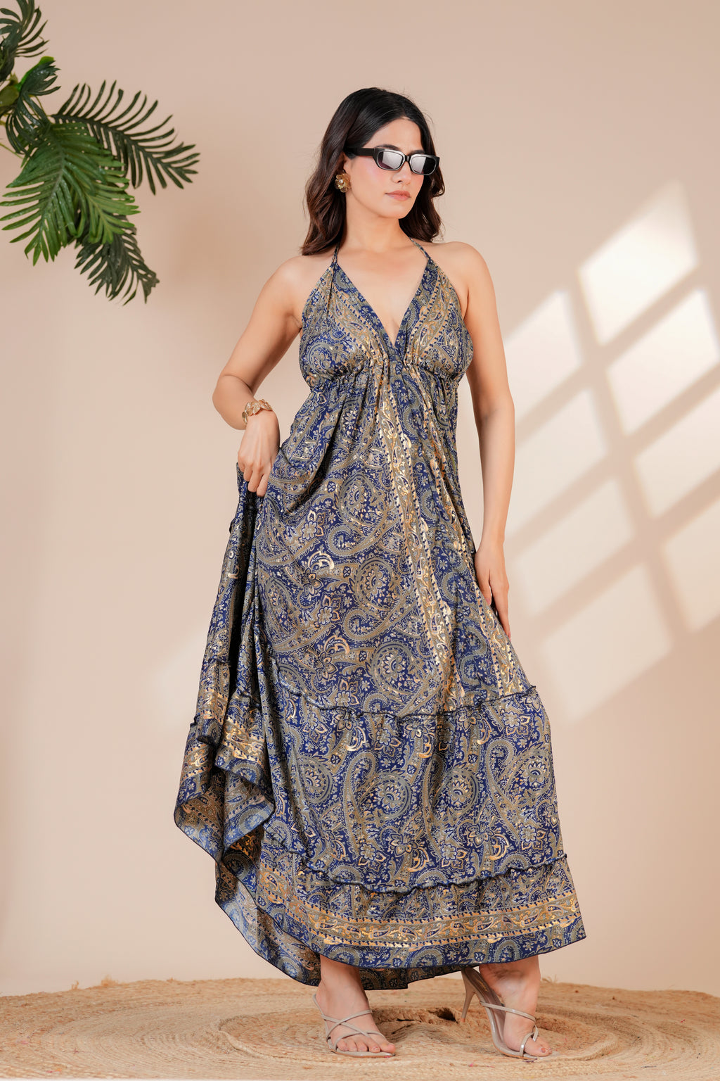 Raysha Midnight Paisley Halter Maxi Dress